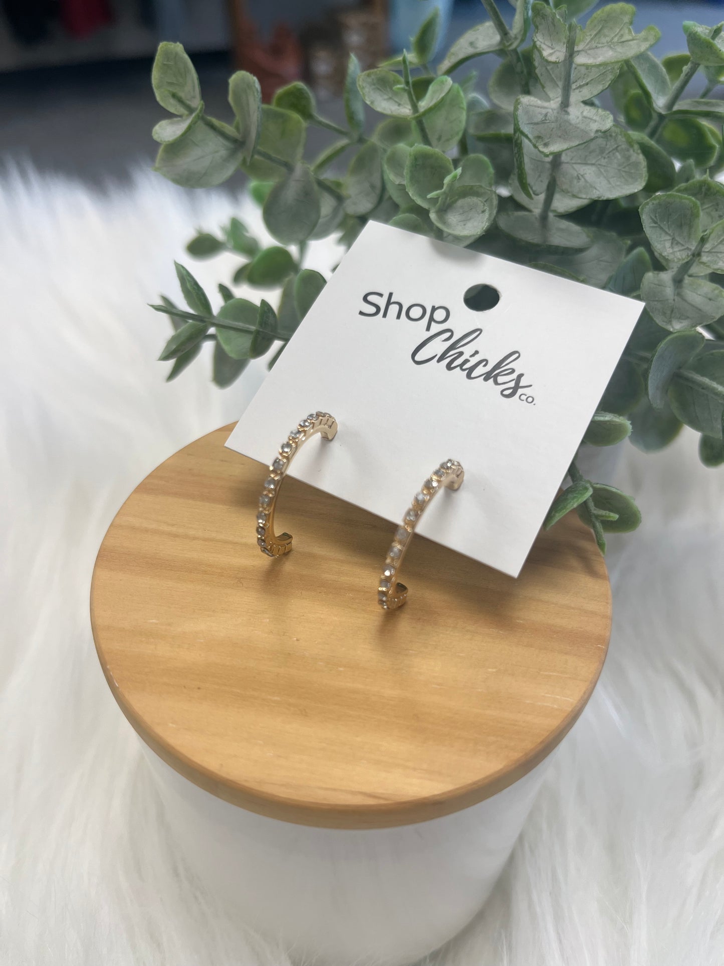 Medium Rhinestone Gold Hoop Earrings