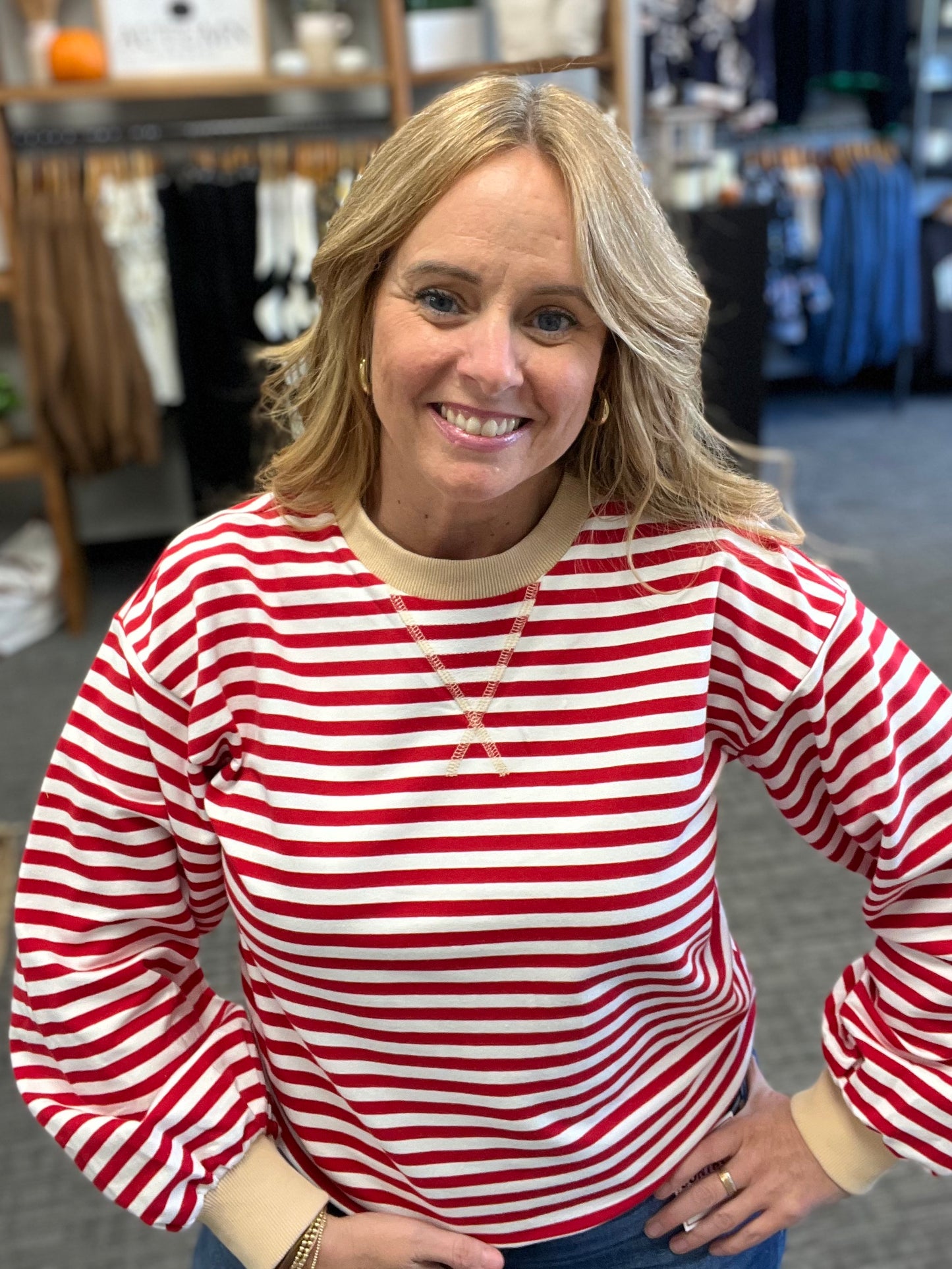 Red & Ivory Striped Long Sleeve