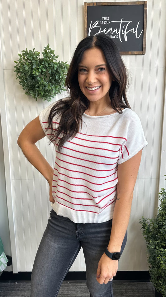 Ivory and Red Sweater Top