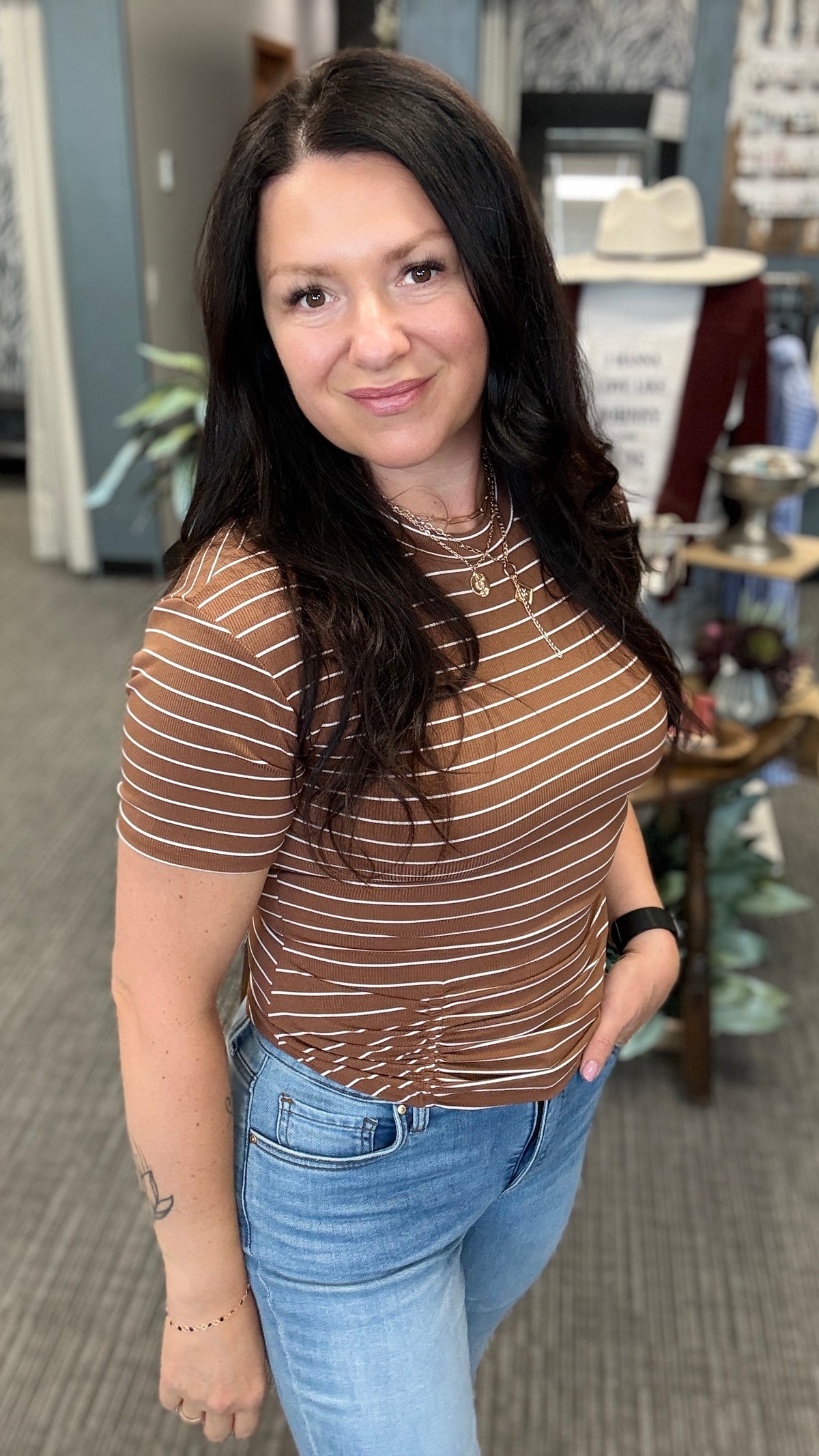 Brown Stripe Ribbed T-Shirt