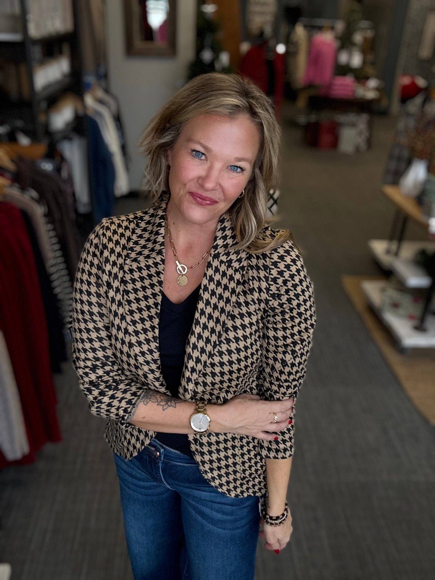 Houndstooth Jacquard Blazer