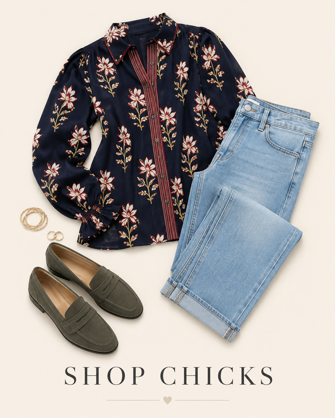 Navy Floral Contrast Blouse