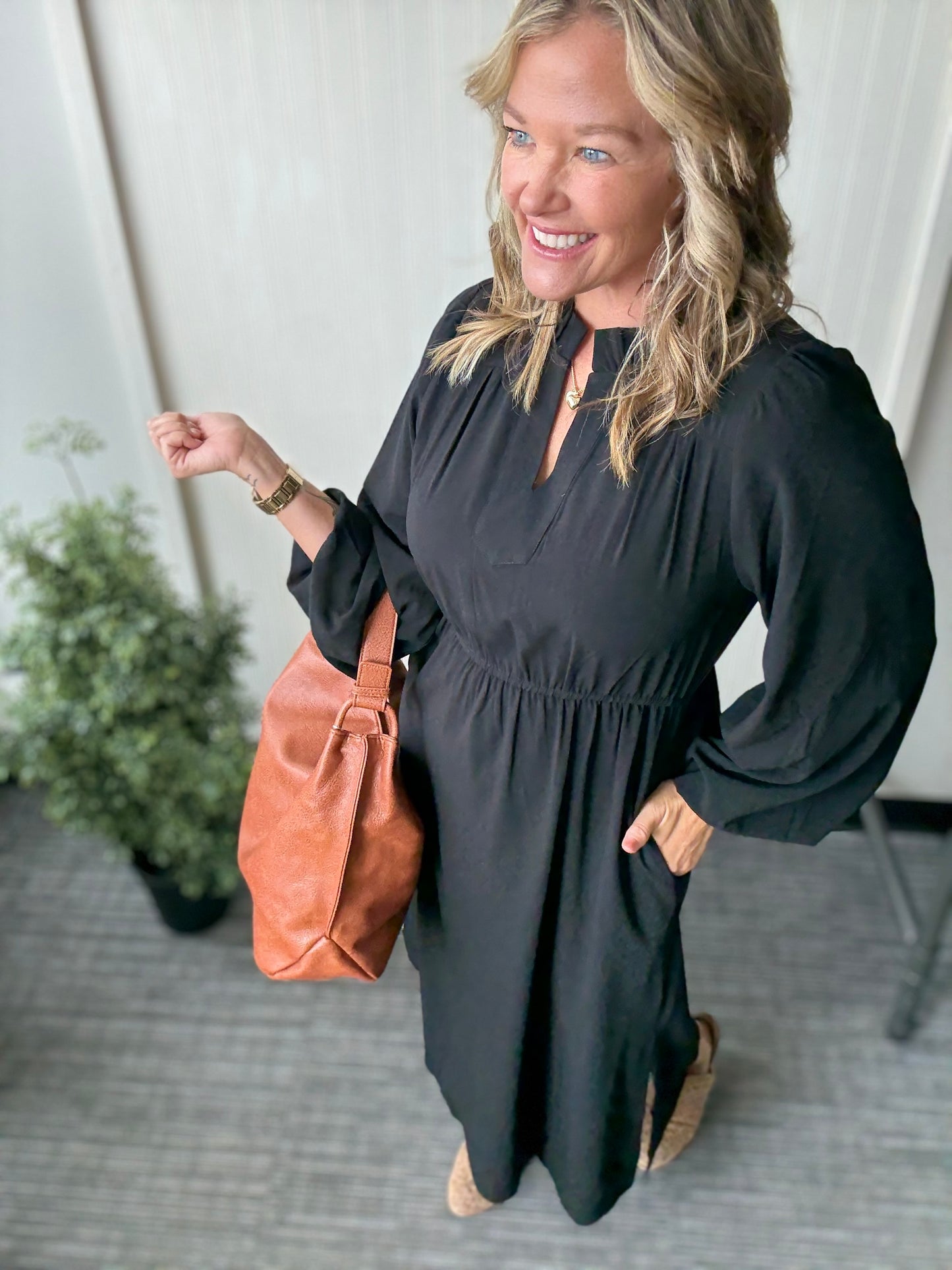 Carmen Side Slit Midi Dress