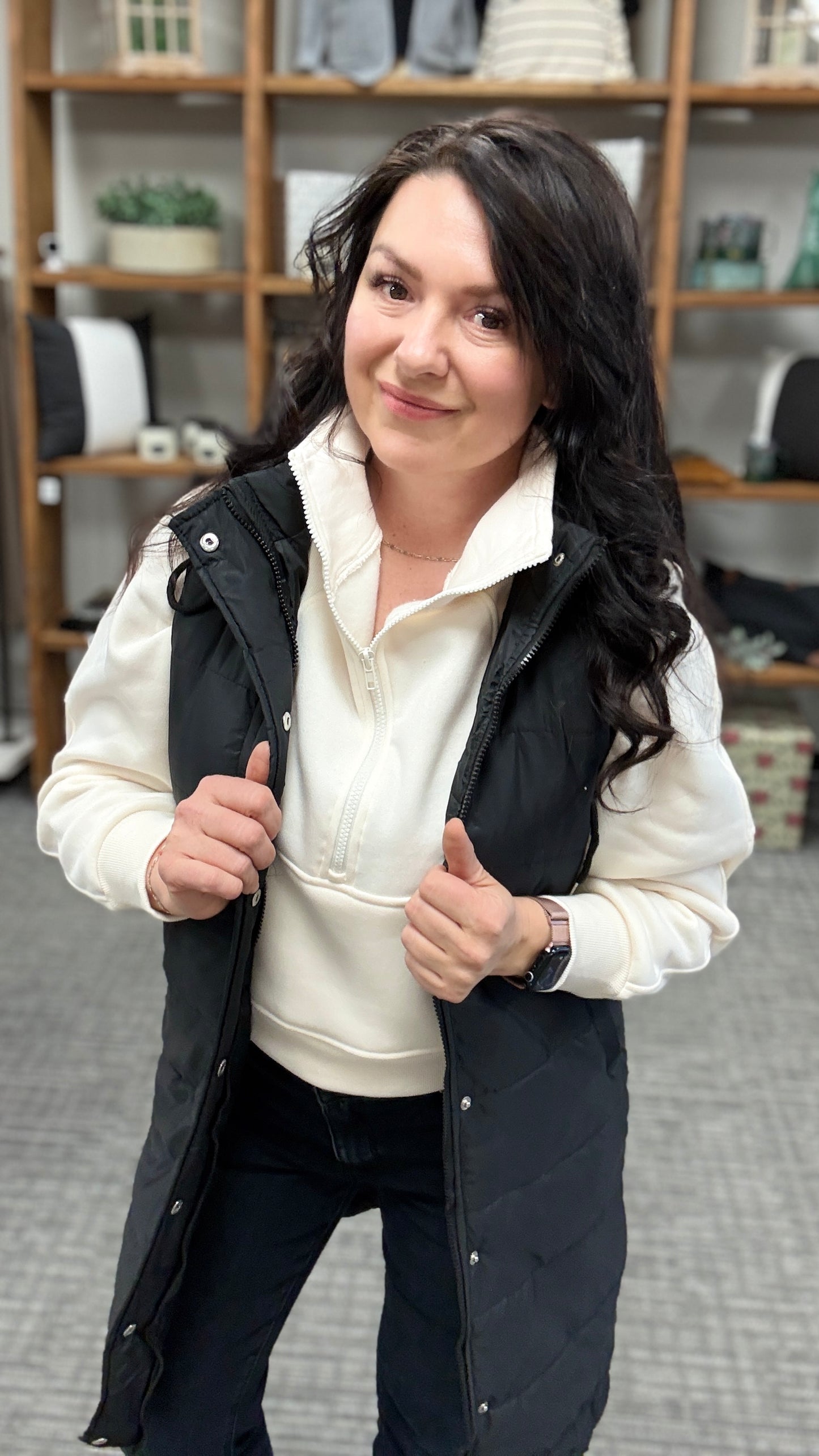 Longline Black Puffer Vest