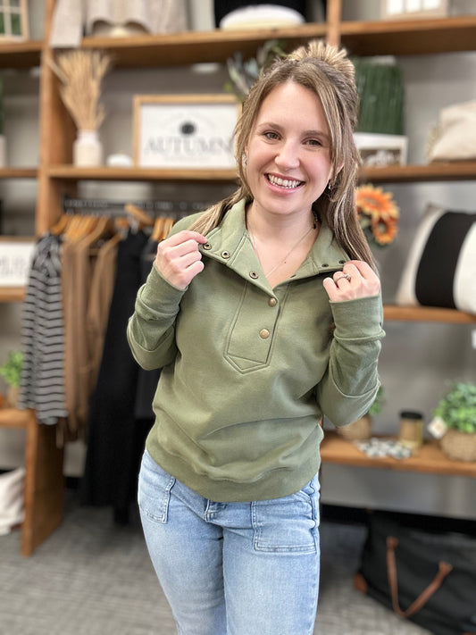 Olive Mock Neck Sweatshirt