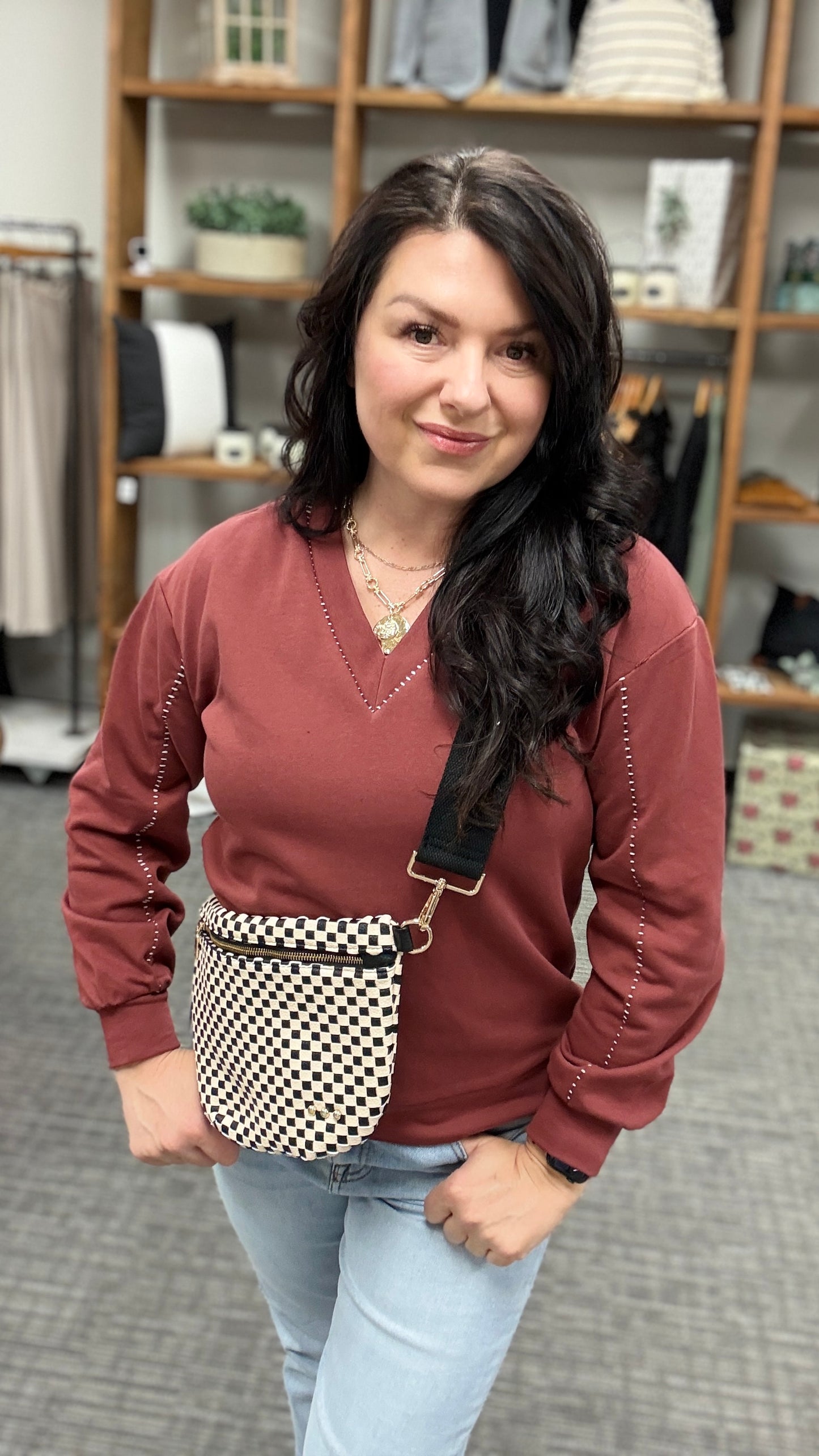 Burnt Umber V-Neck Sweatshirt