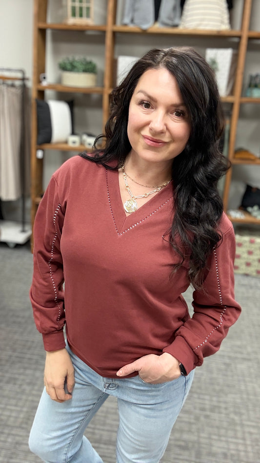 Burnt Umber V-Neck Sweatshirt