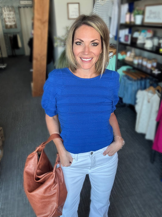 Royal Blue Short Sleeve Sweater