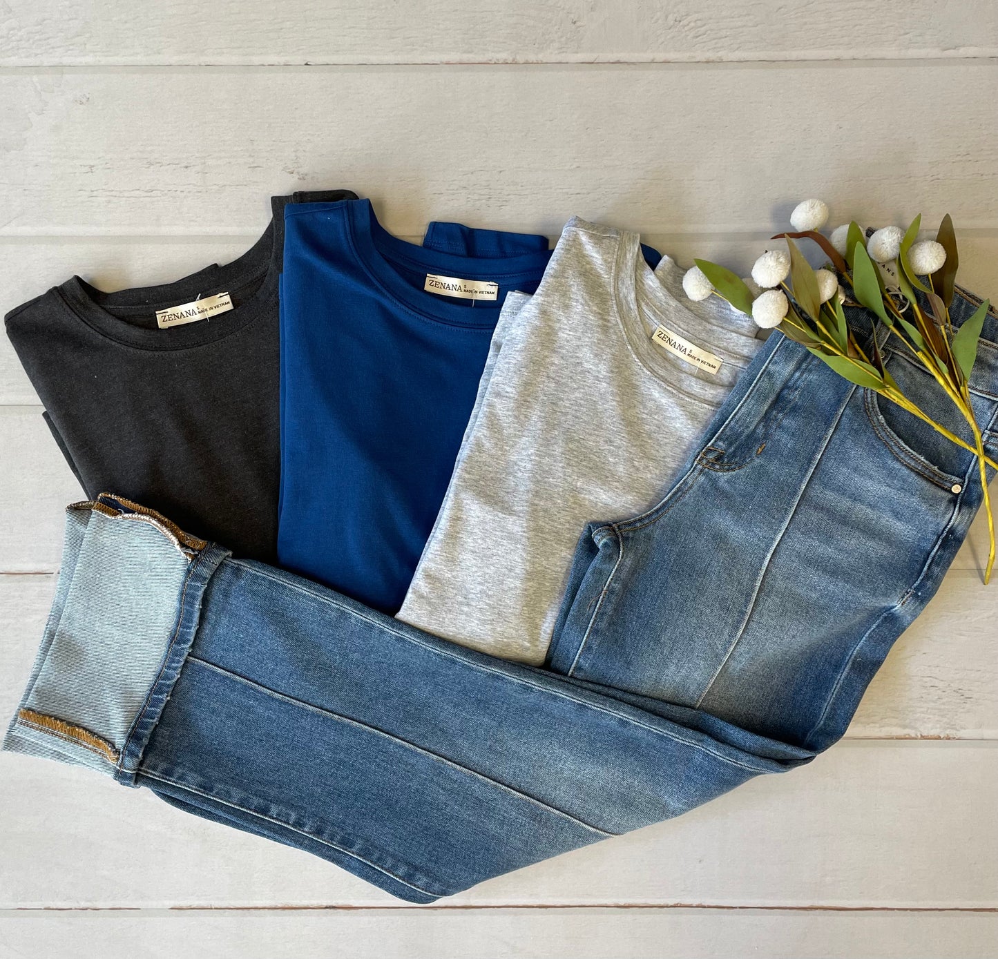 High Rise Ankle Wide Cuffed Jeans