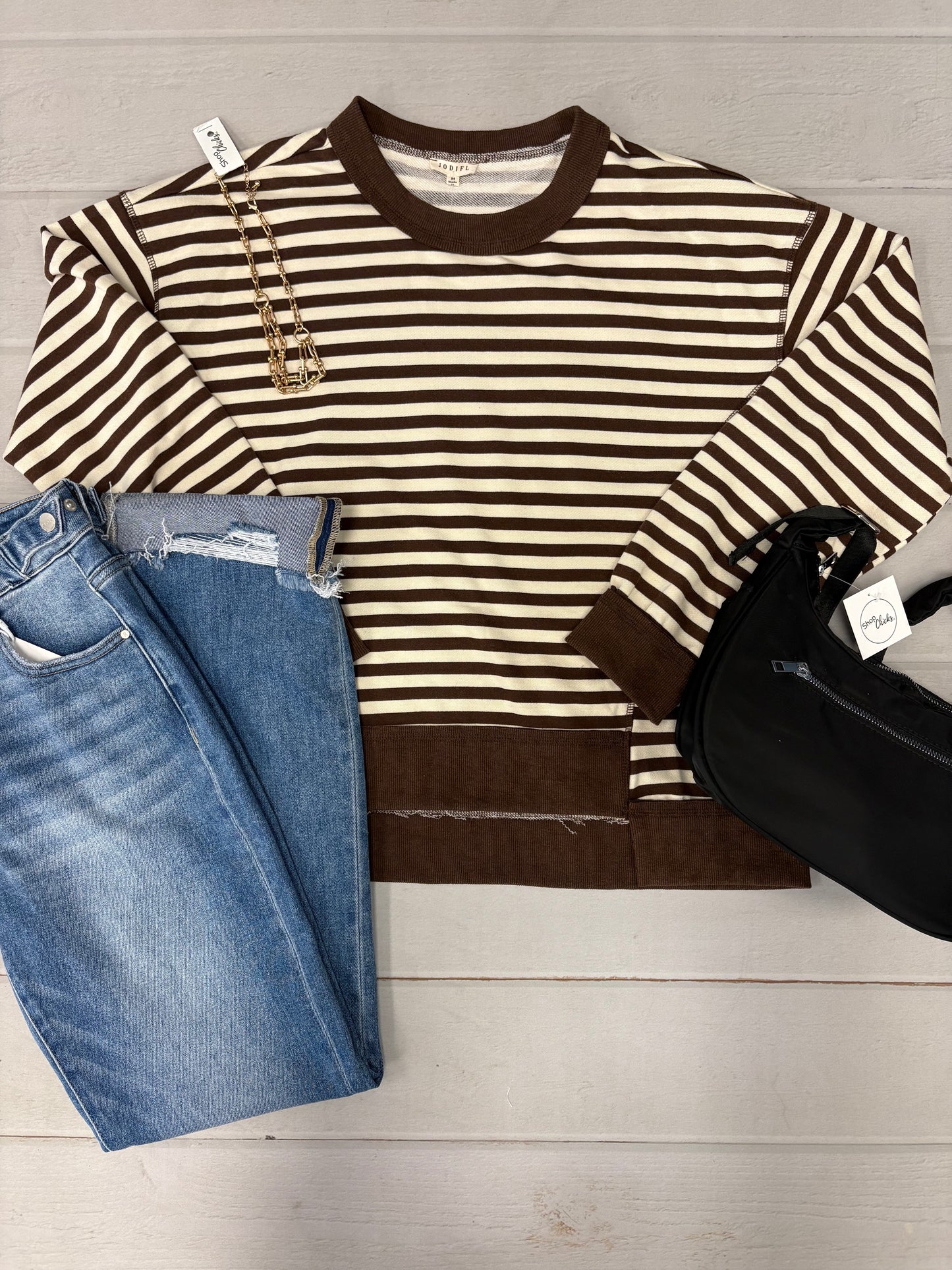 Brown & Ivory Striped Long-Sleeve
