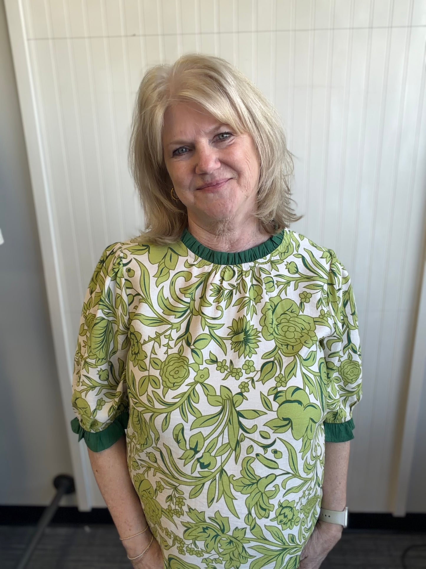 Elena Green Floral Blouse