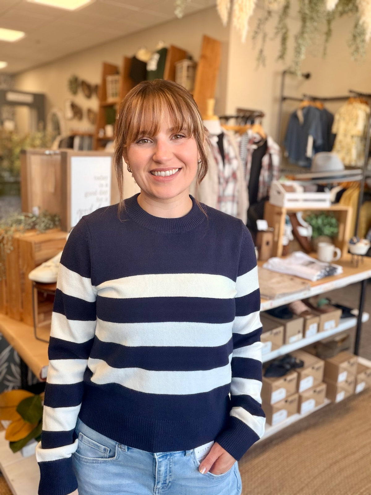 Navy/White Striped Sweater