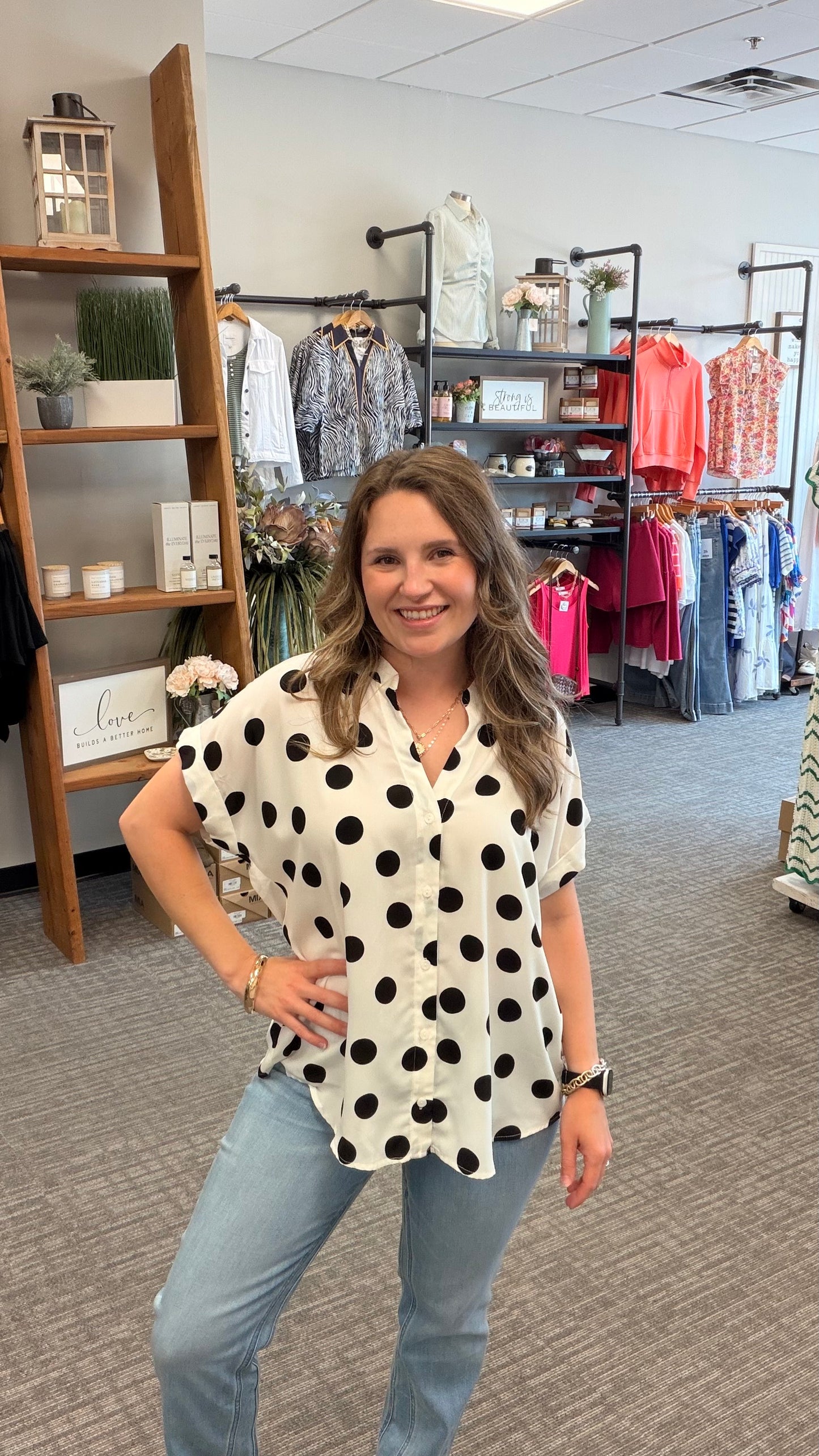 Dot Cap Sleeve Blouse