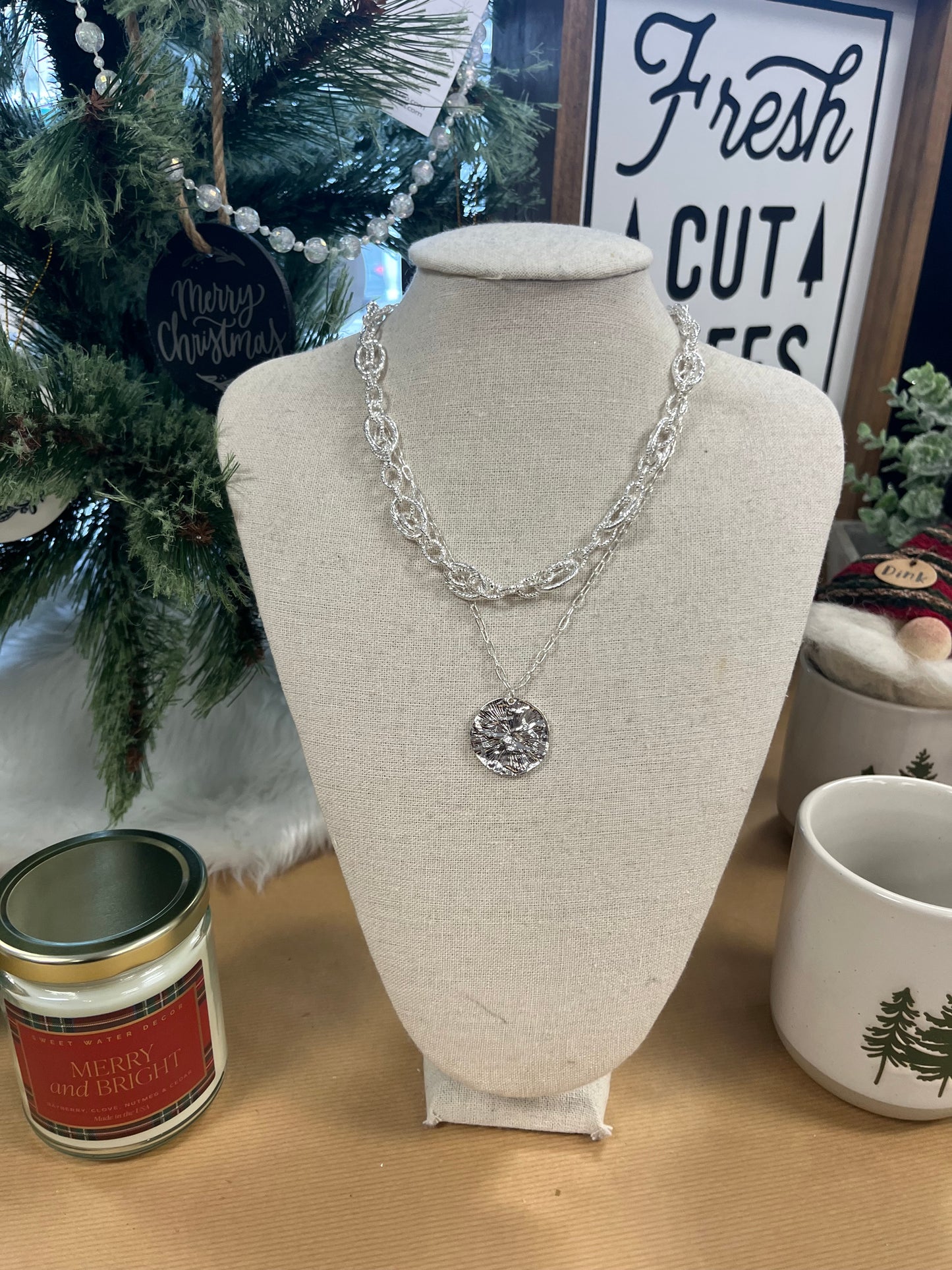 Silver Hammered Coin Necklace