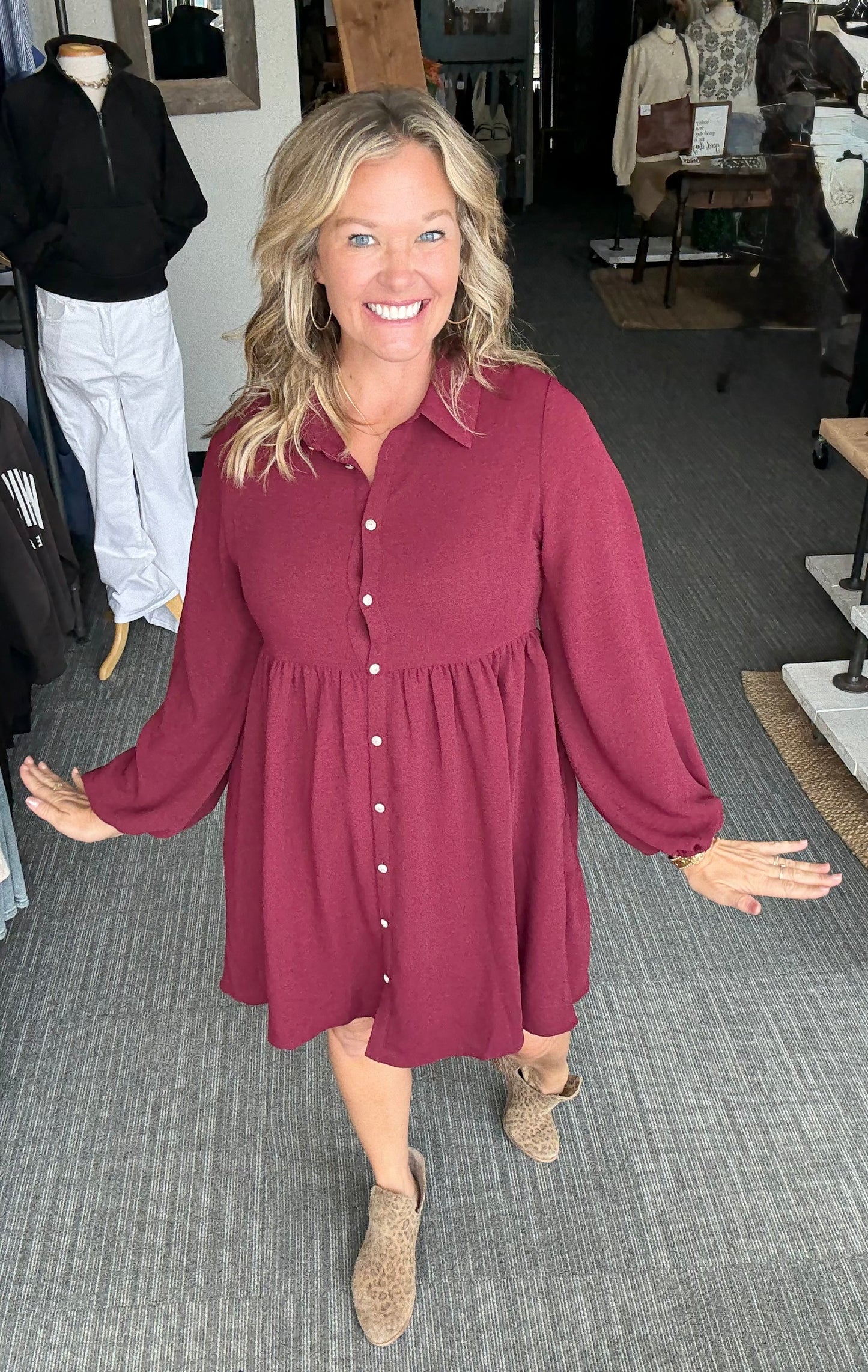 Long-Sleeve Burgundy Dress