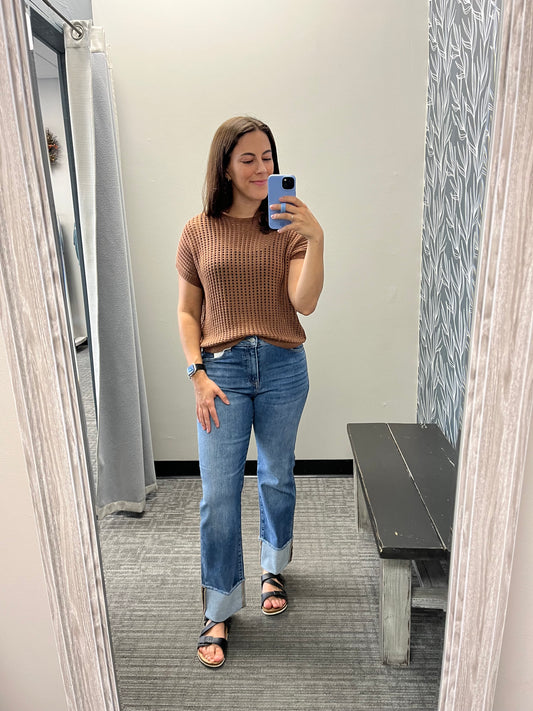 Hi Rise Cuffed Relaxed Fit Jeans