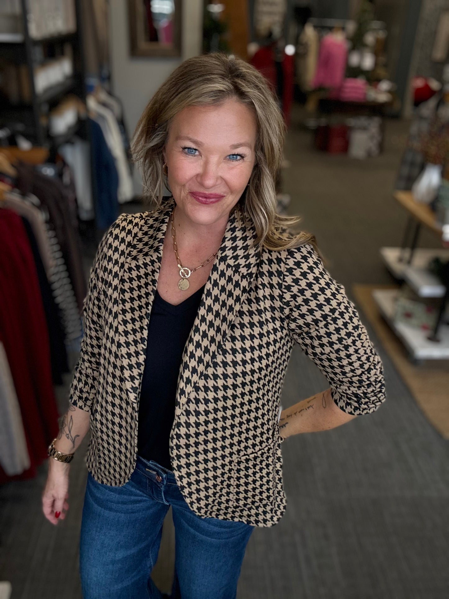 Houndstooth Jacquard Blazer