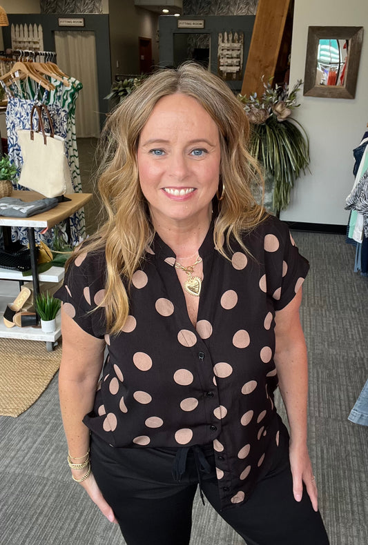 Dot Cap Sleeve Blouse