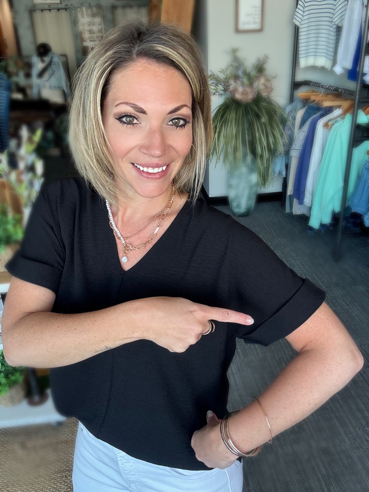 Black V-Neck Blouse
