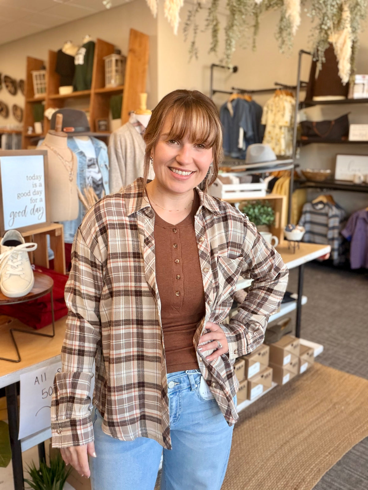 Taupe Oversized Flannel Shirt