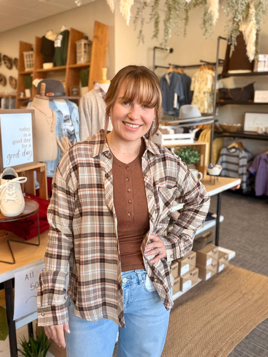 Taupe Oversized Flannel Shirt
