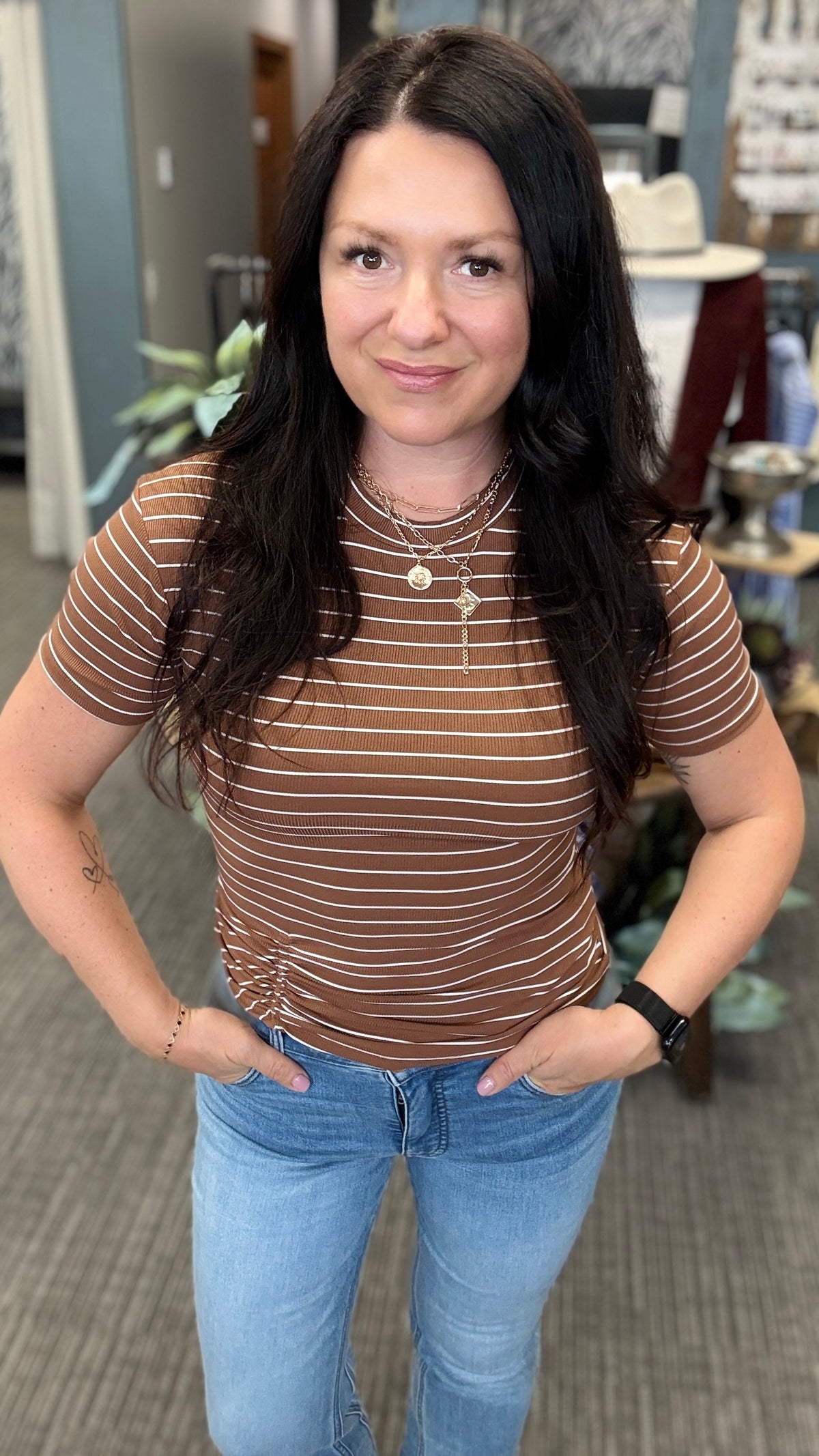 Brown Stripe Ribbed T-Shirt