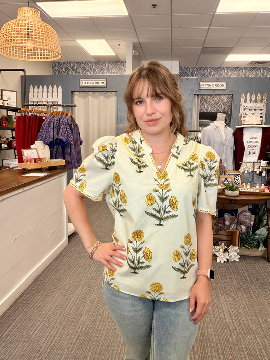Cream Floral Woven Top