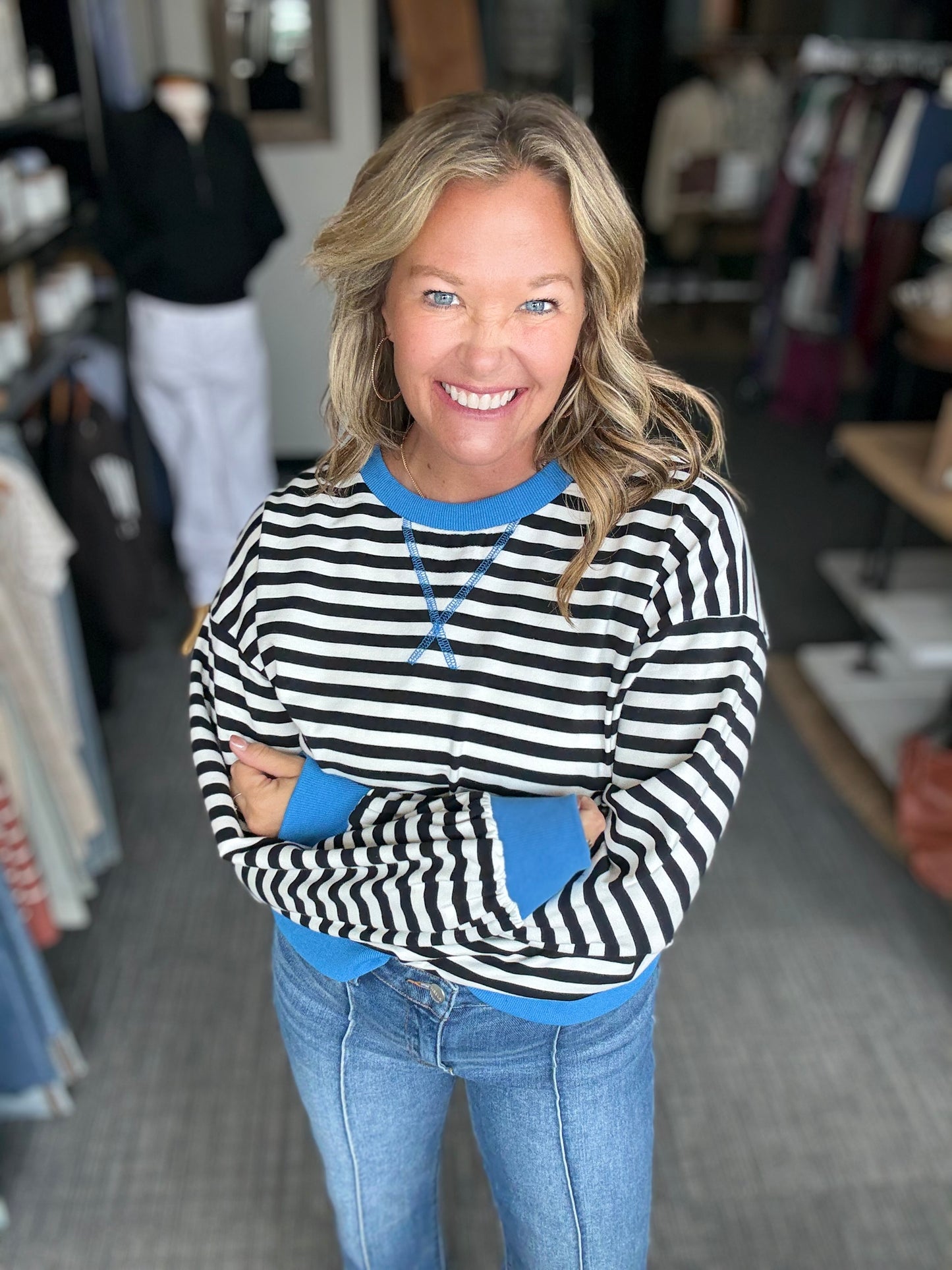 Black & Ivory Striped Long-Sleeve