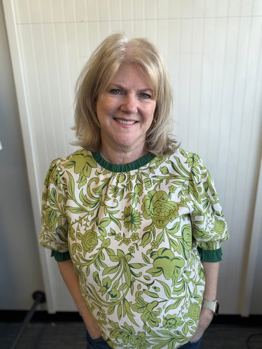 Elena Green Floral Blouse