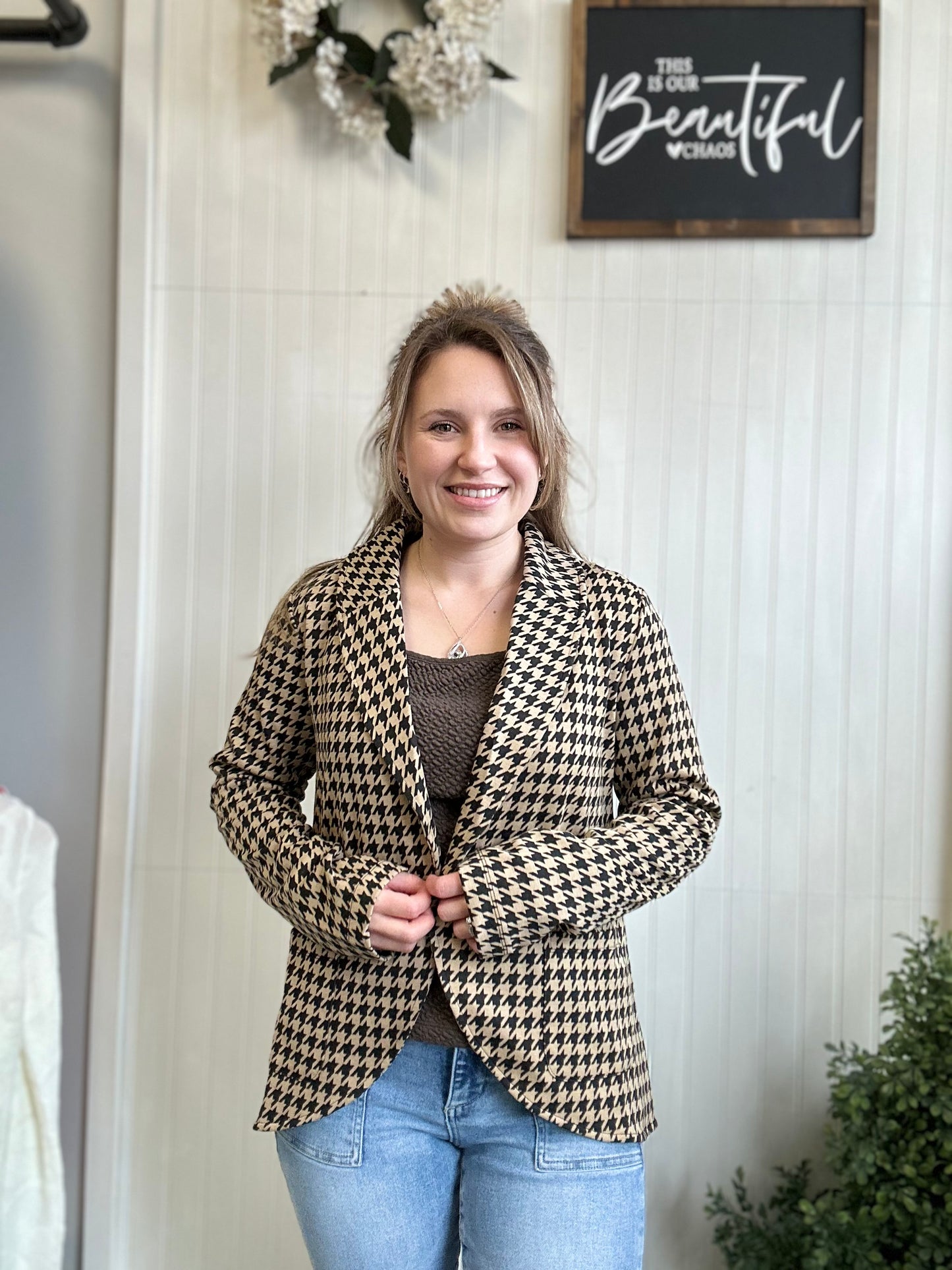 Houndstooth Jacquard Blazer