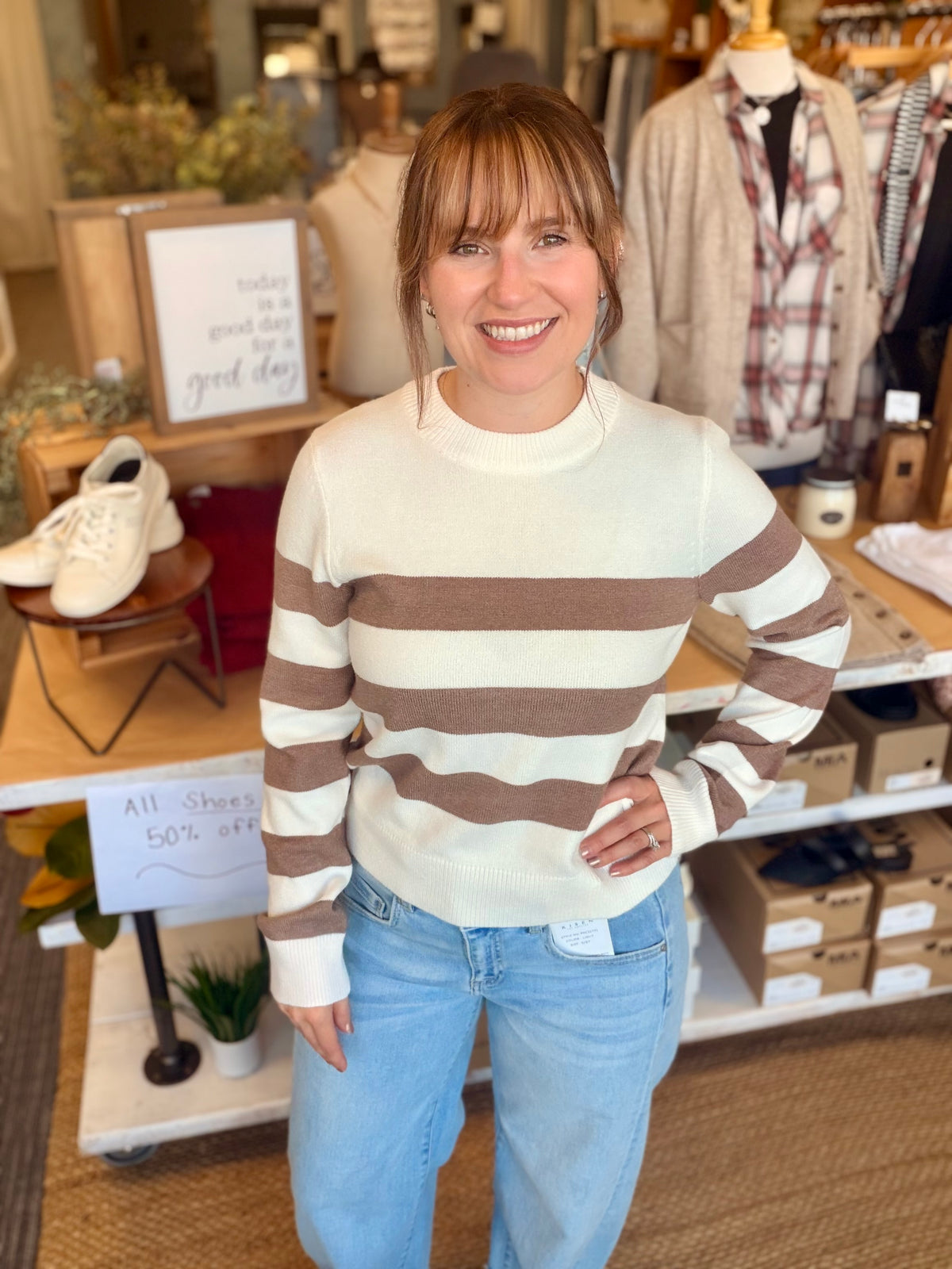 Ivory/Mocha Striped Sweater