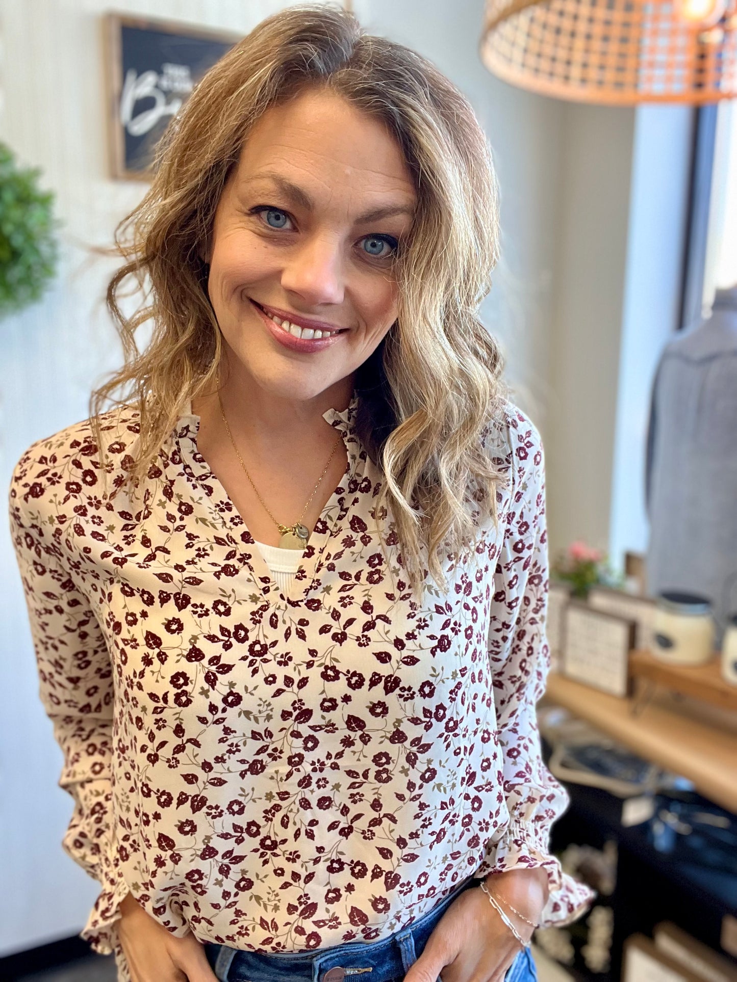 Ivory Floral Blouse