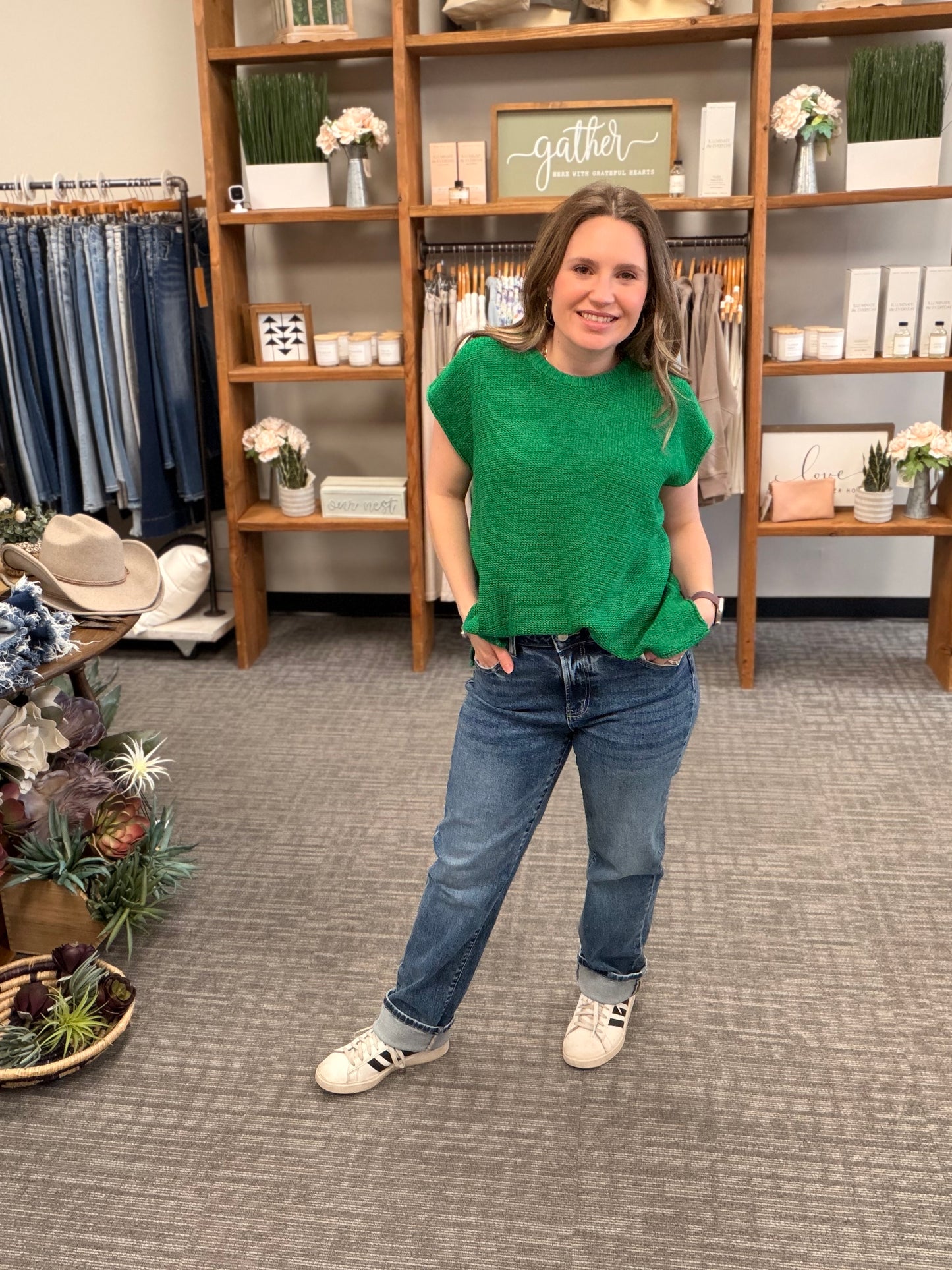 Cuffed Straight Denim Jeans