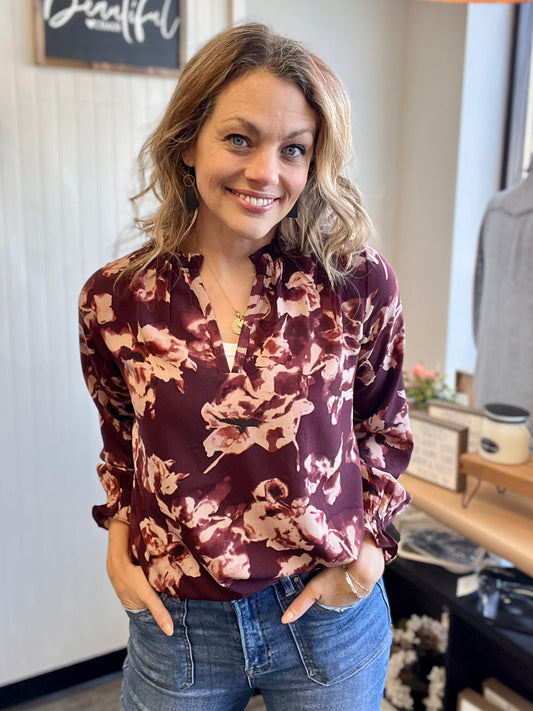 Maroon Floral Blouse