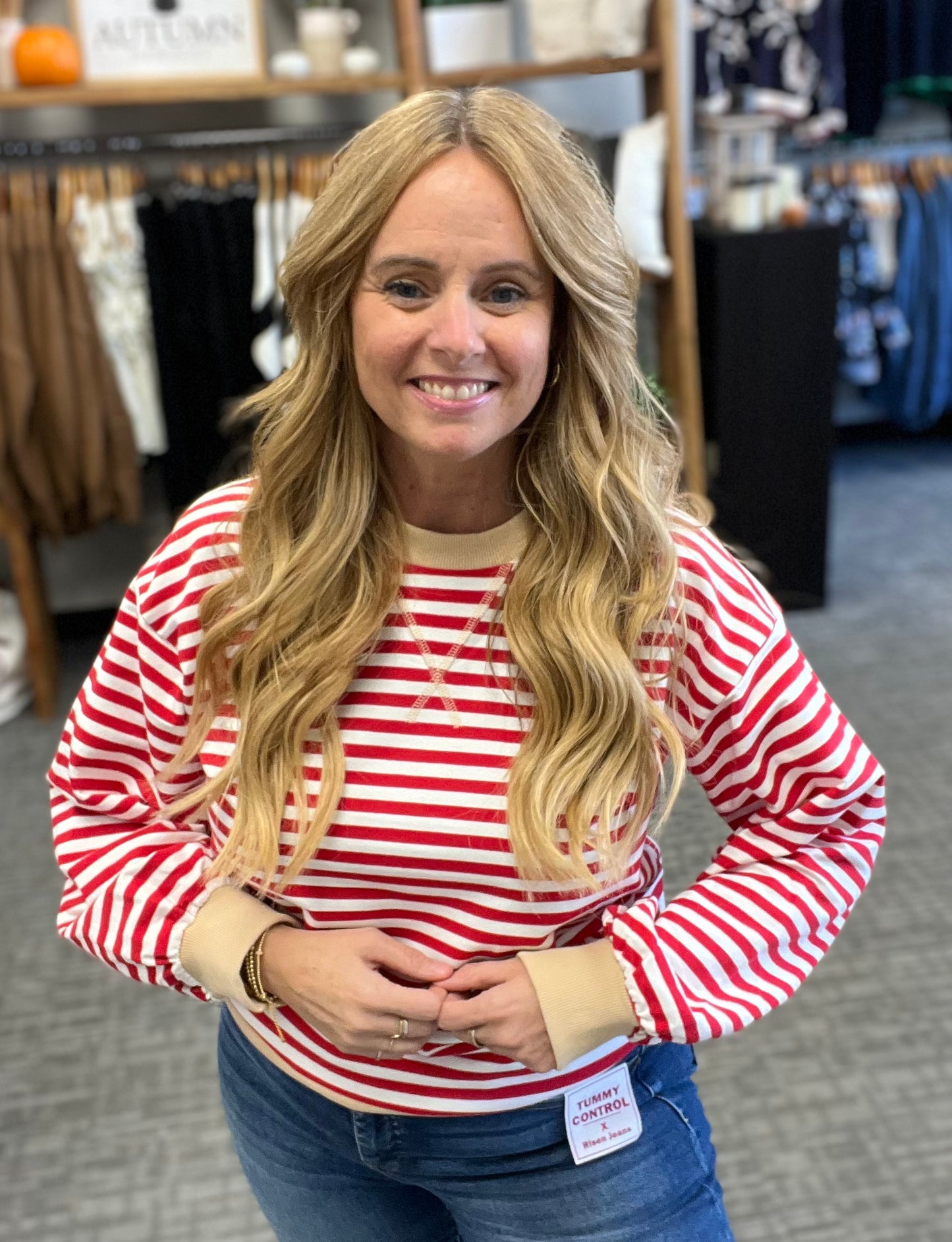 Red & Ivory Striped Long Sleeve