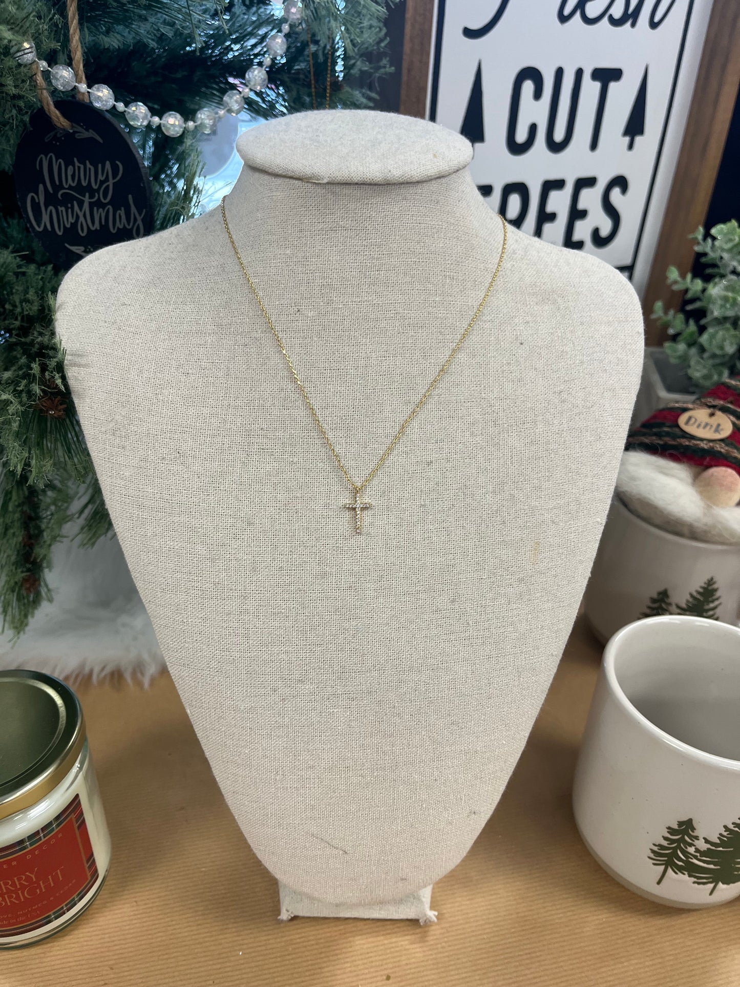 Rhinestone Gold Cross Necklace