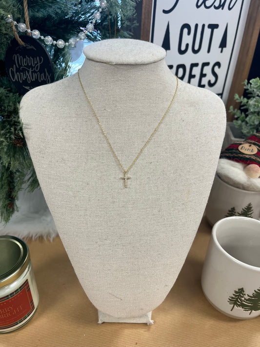 Rhinestone Gold Cross Necklace