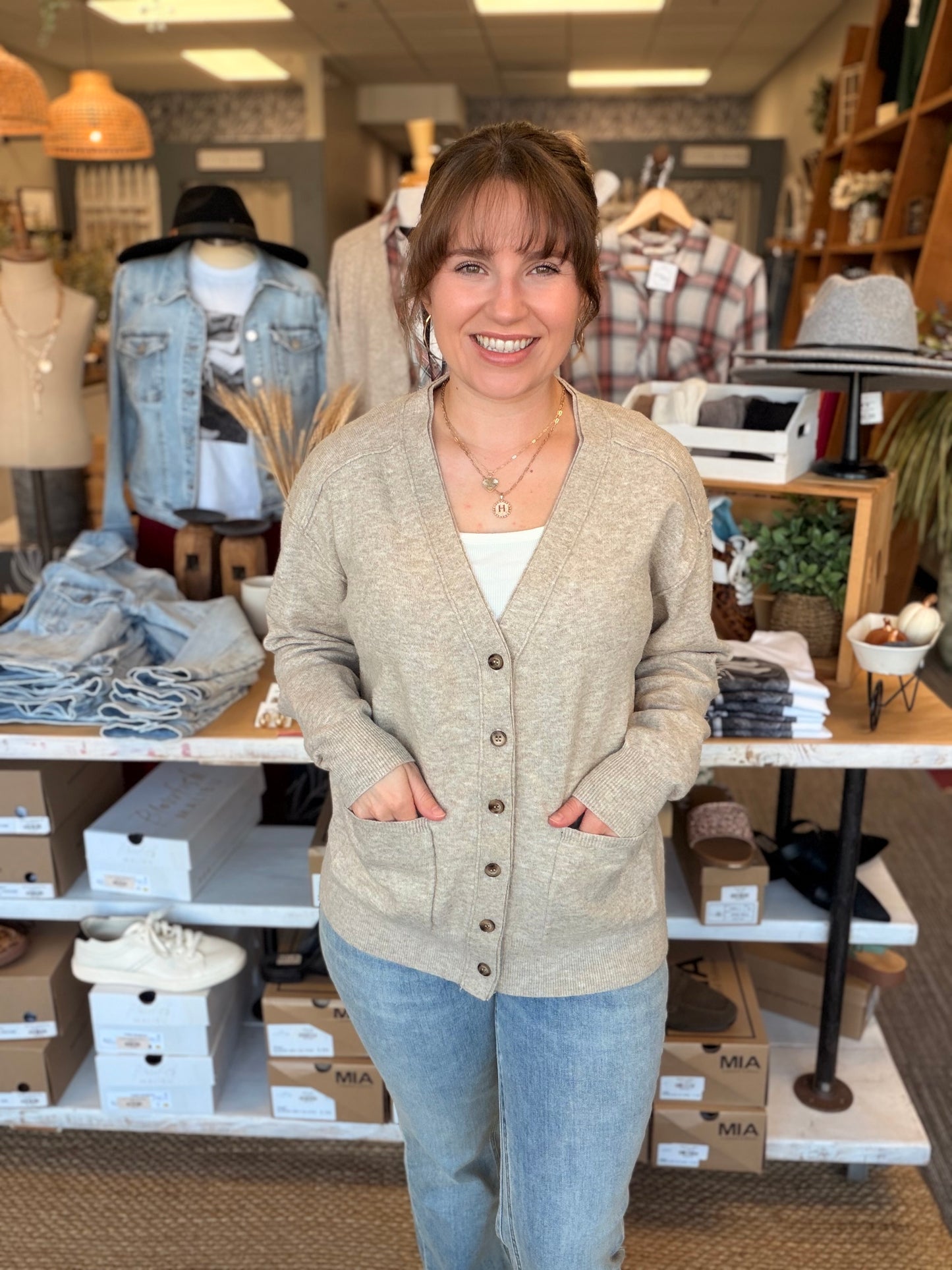 Oatmeal Varsity Cardigan