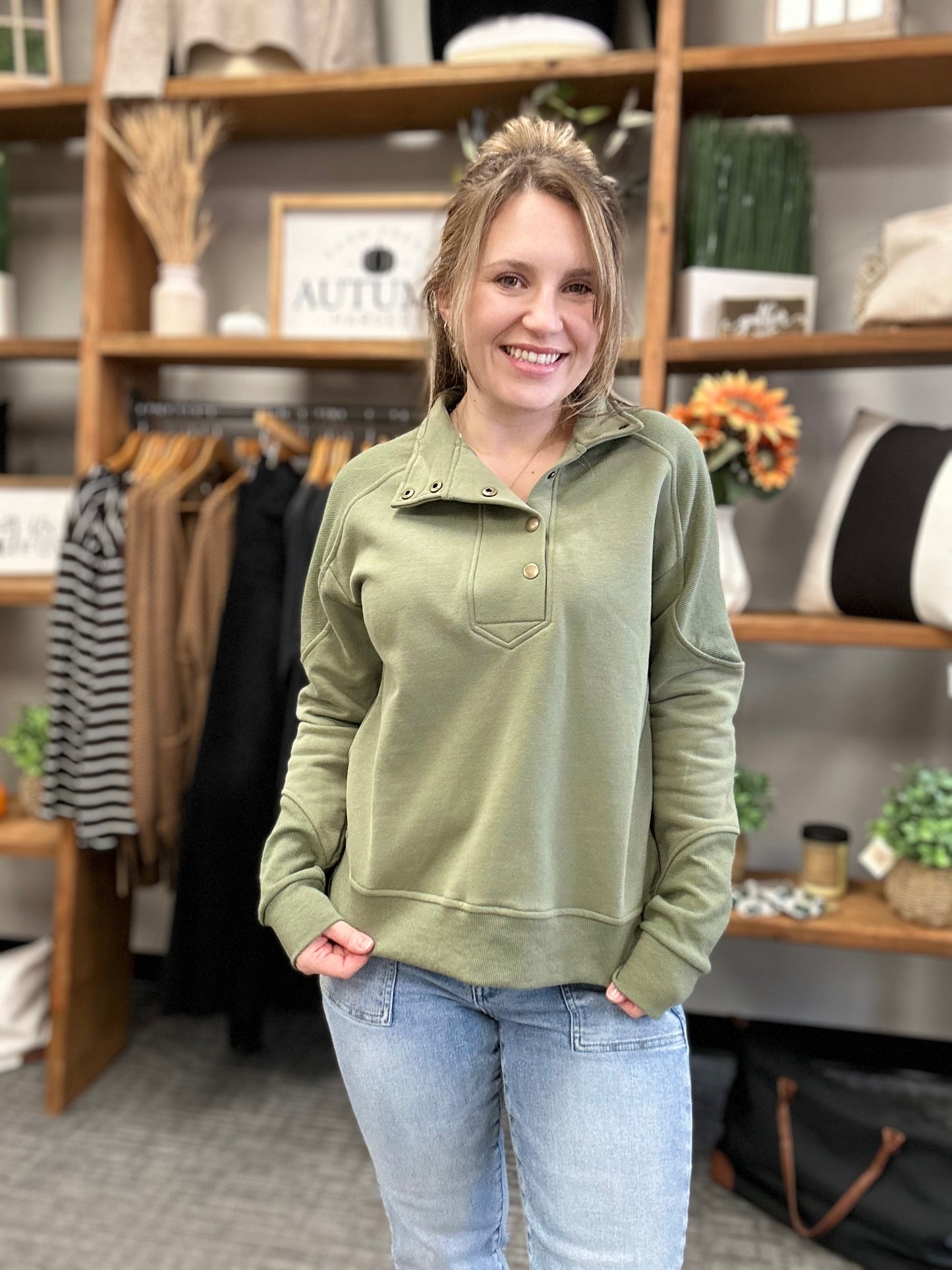 Olive Mock Neck Sweatshirt