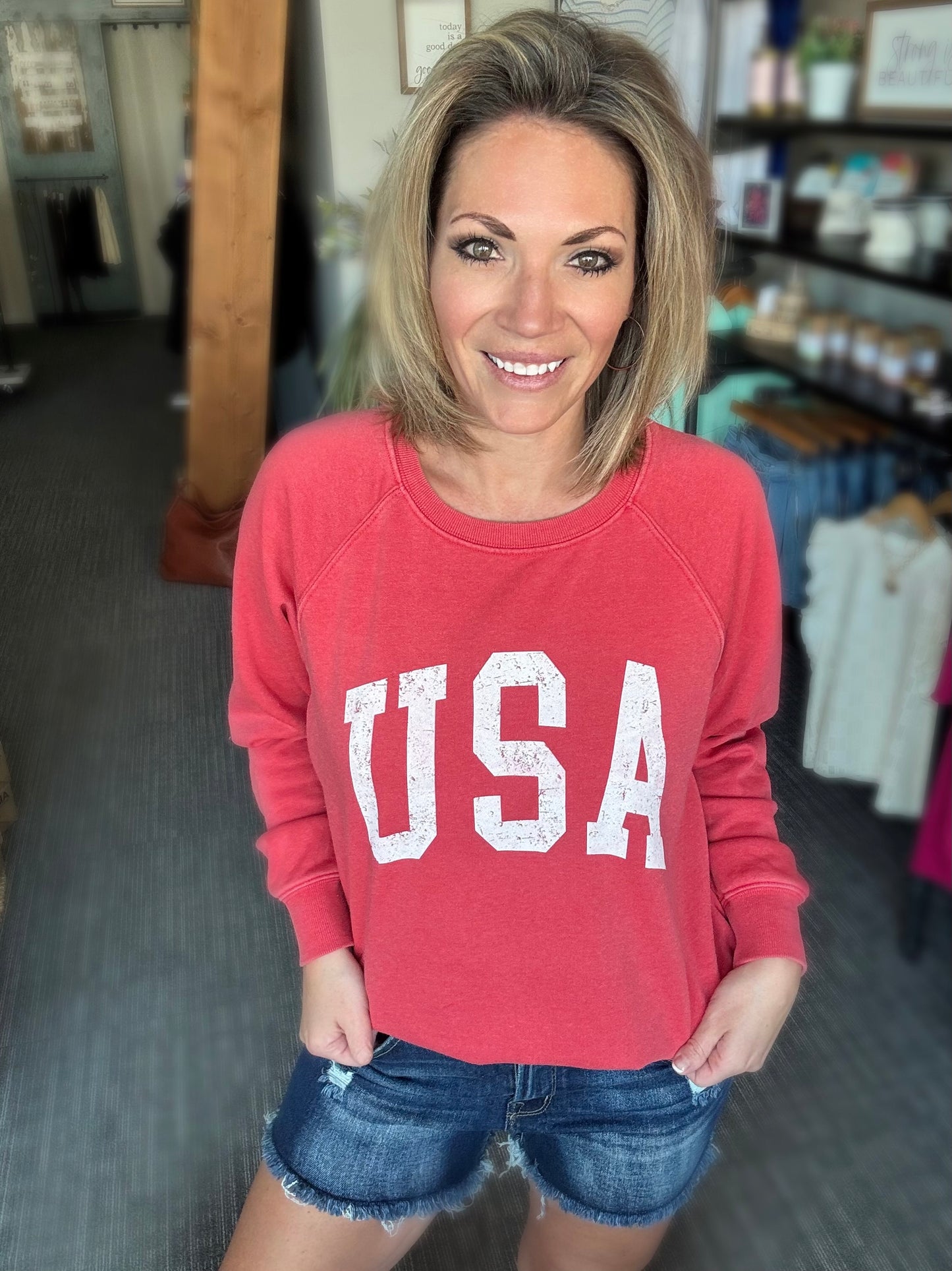 Washed Red USA Sweatshirt