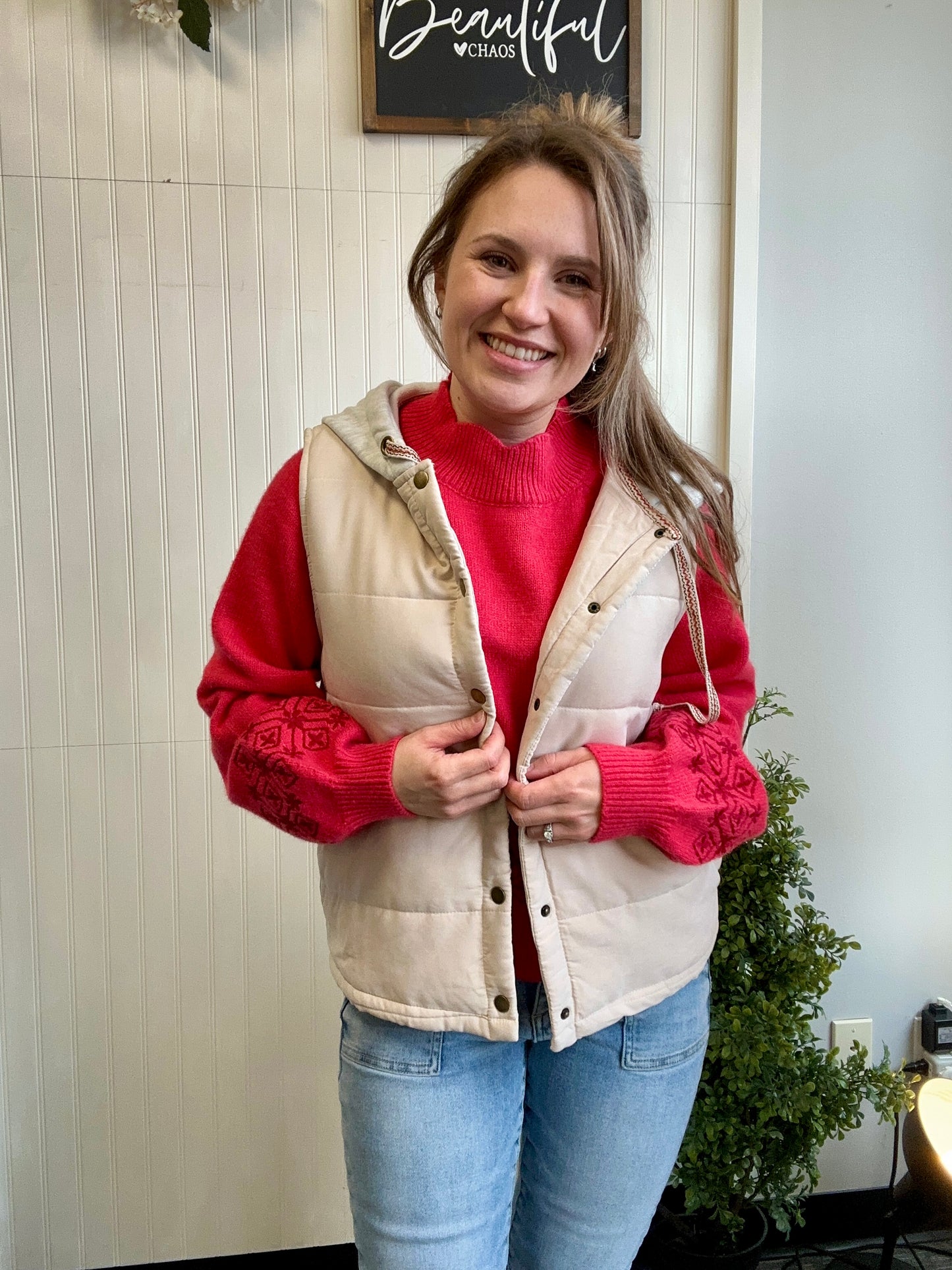 Coral Red Scallop Sweater