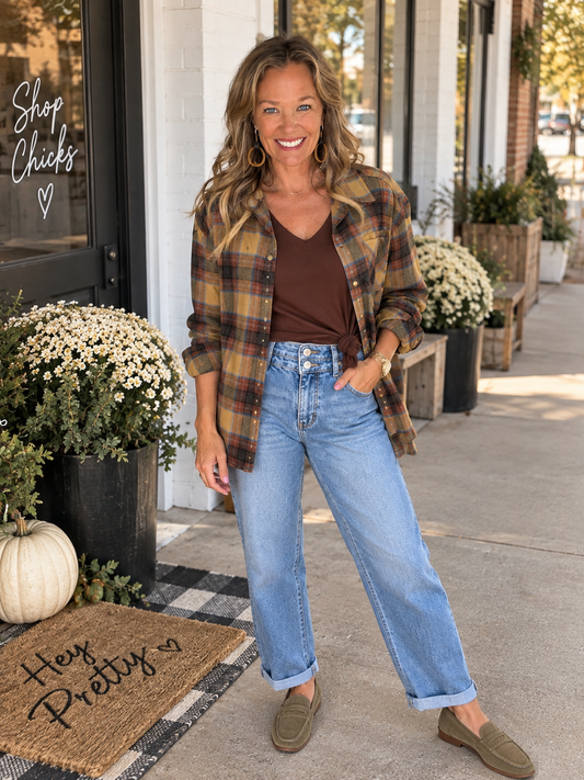Khaki Plaid Flannel Shirt