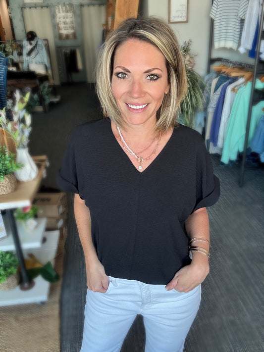 Black V-Neck Blouse