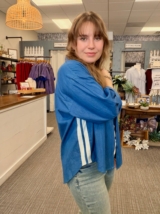 Denim White Strip Top