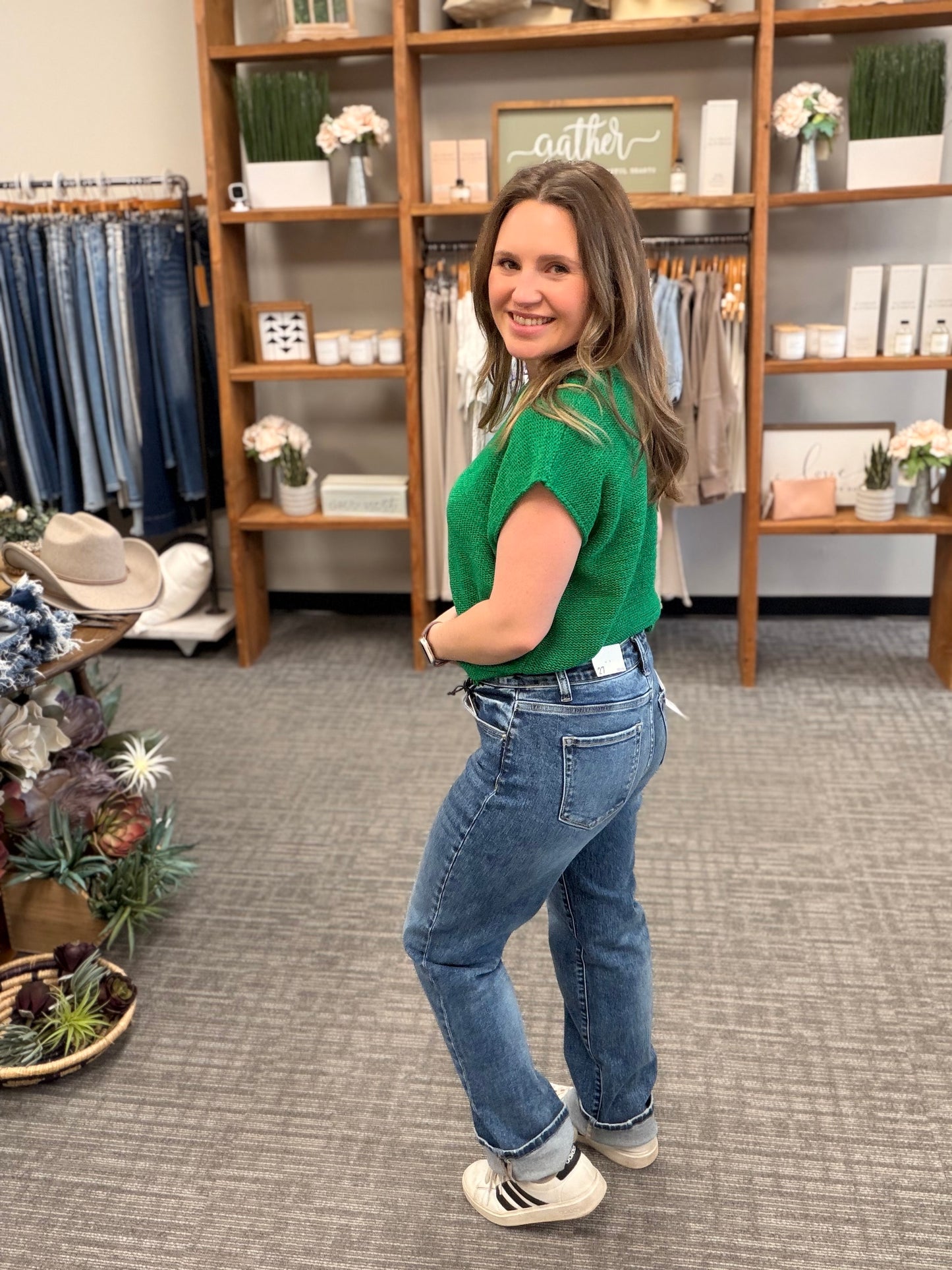 Cuffed Straight Denim Jeans