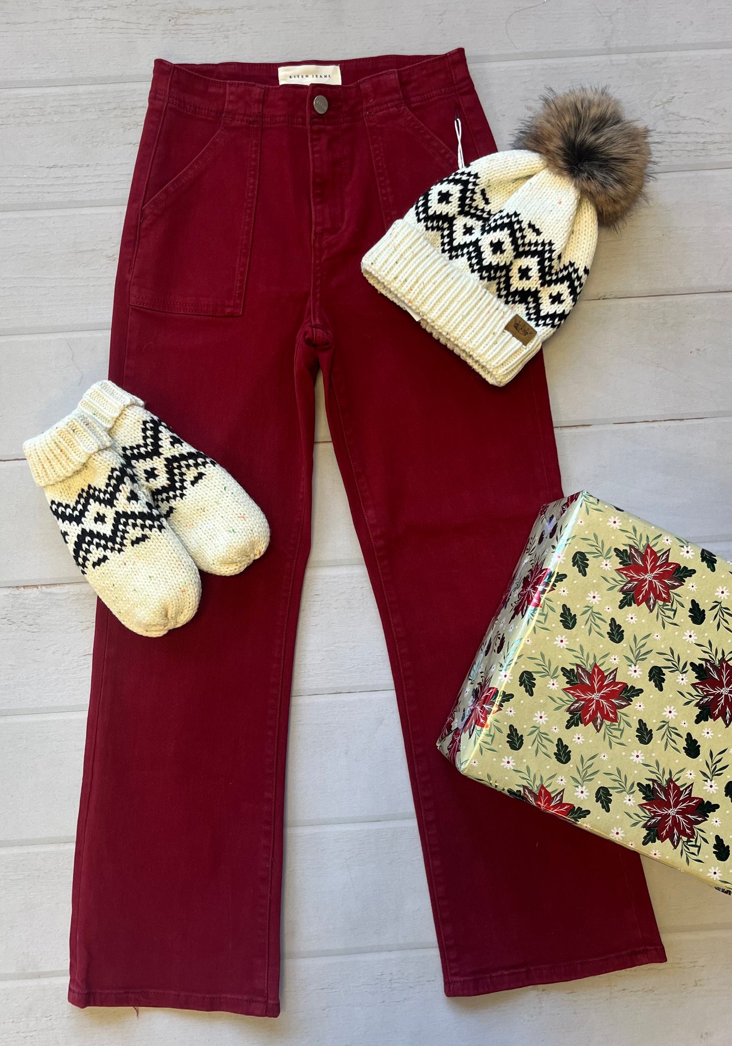 Wine High Rise Ankle Jeans