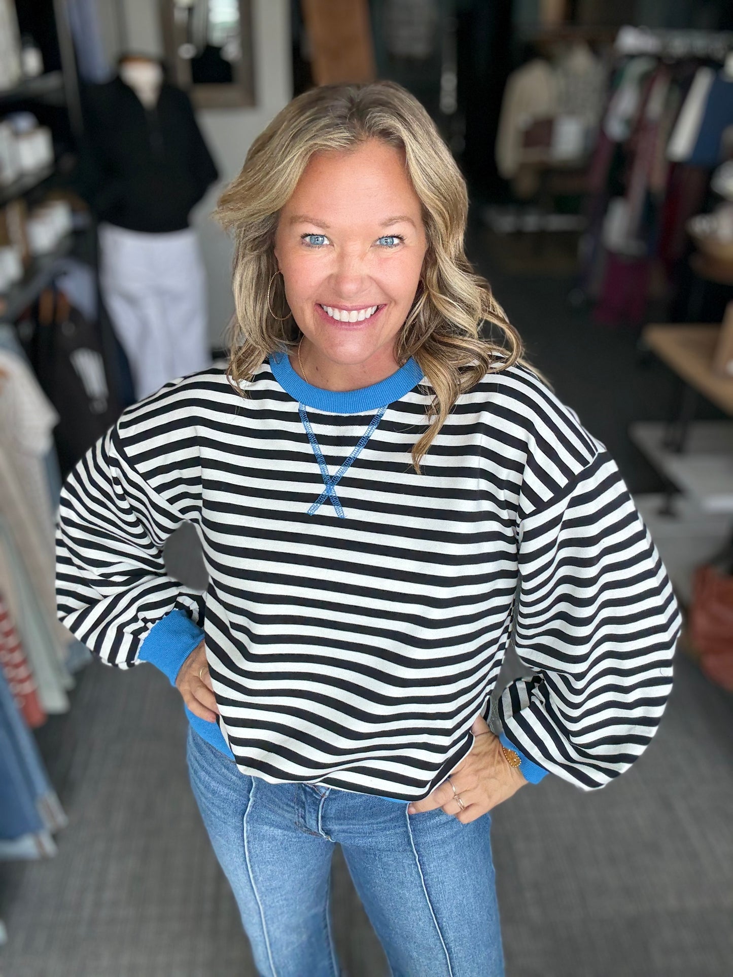 Black & Ivory Striped Long-Sleeve