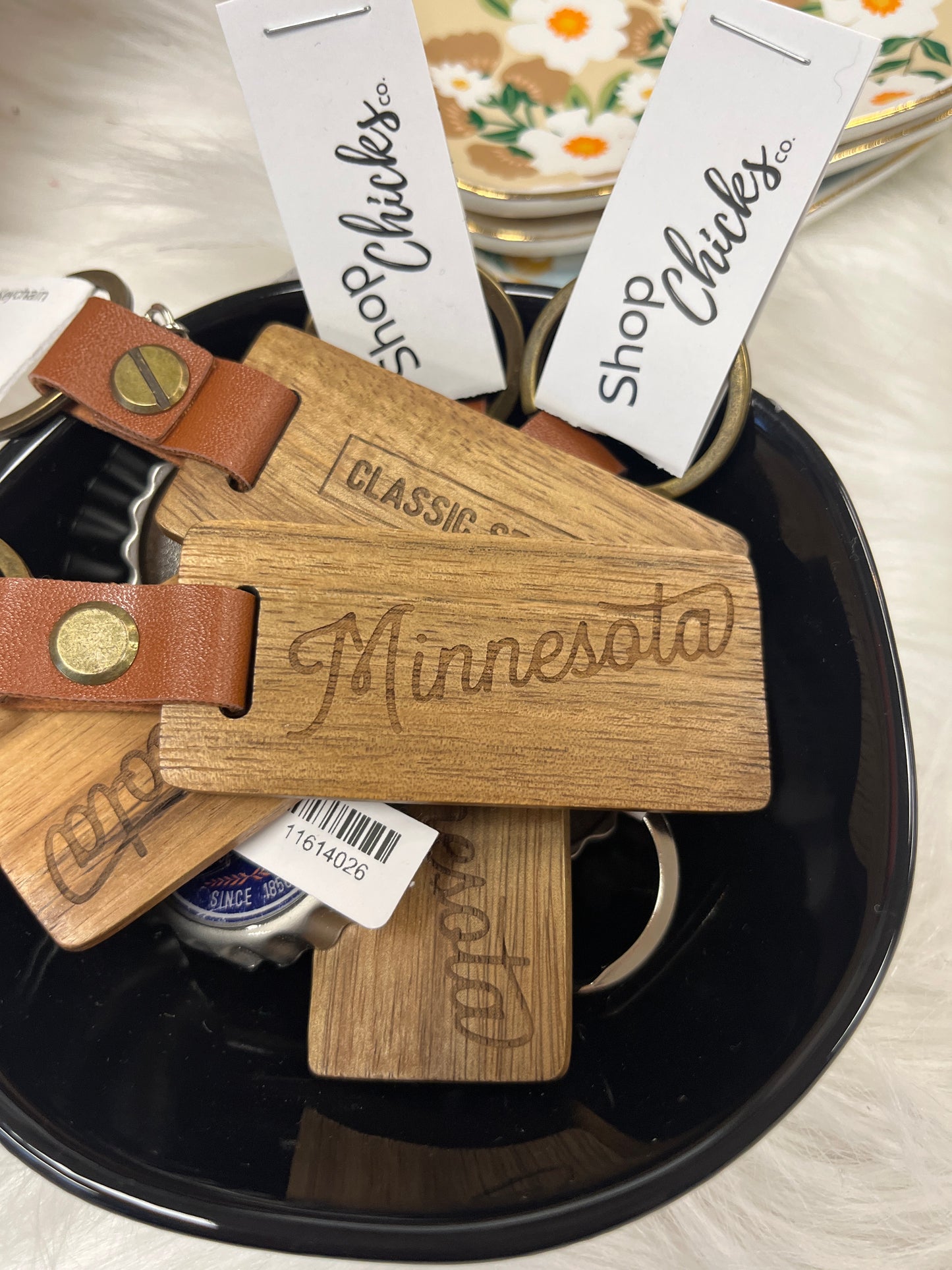 MN Wood/Leather Keychain