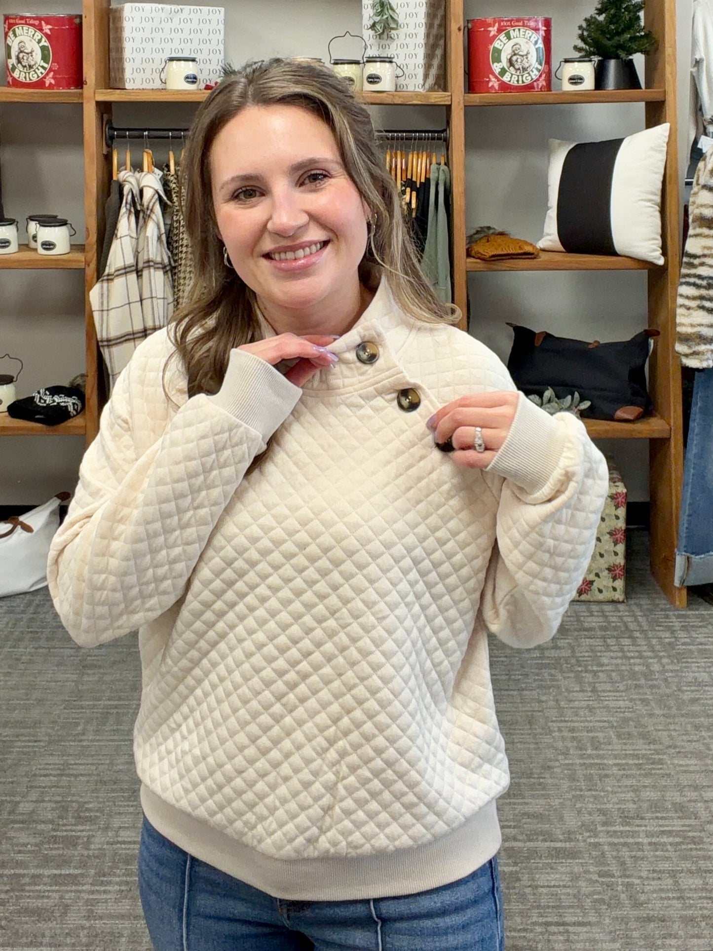 Ivory Quilted Sweatshirt