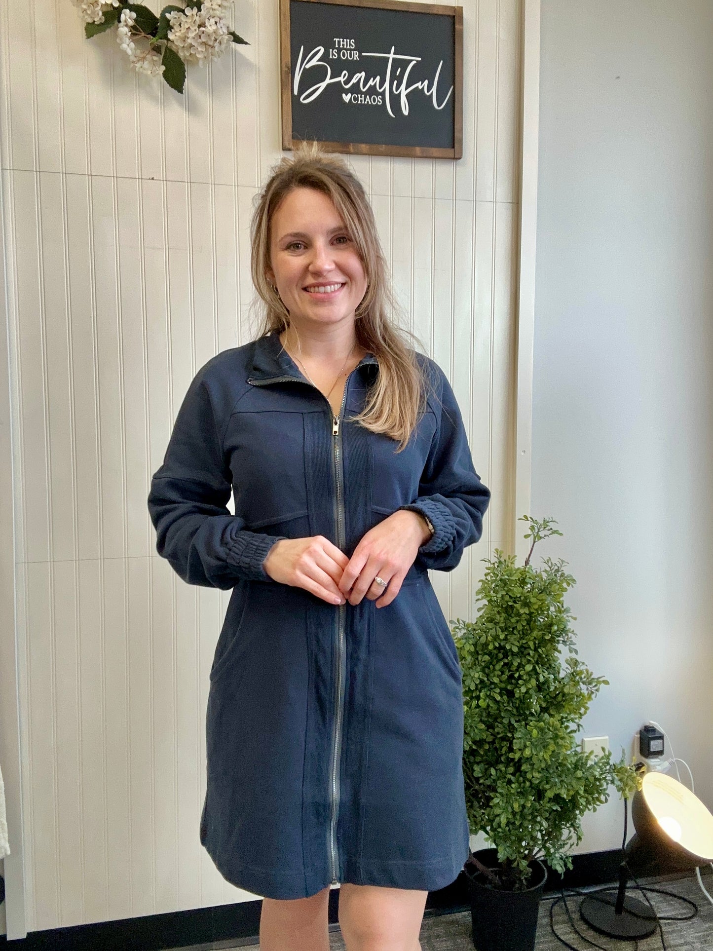 Navy French Terry Mini Dress